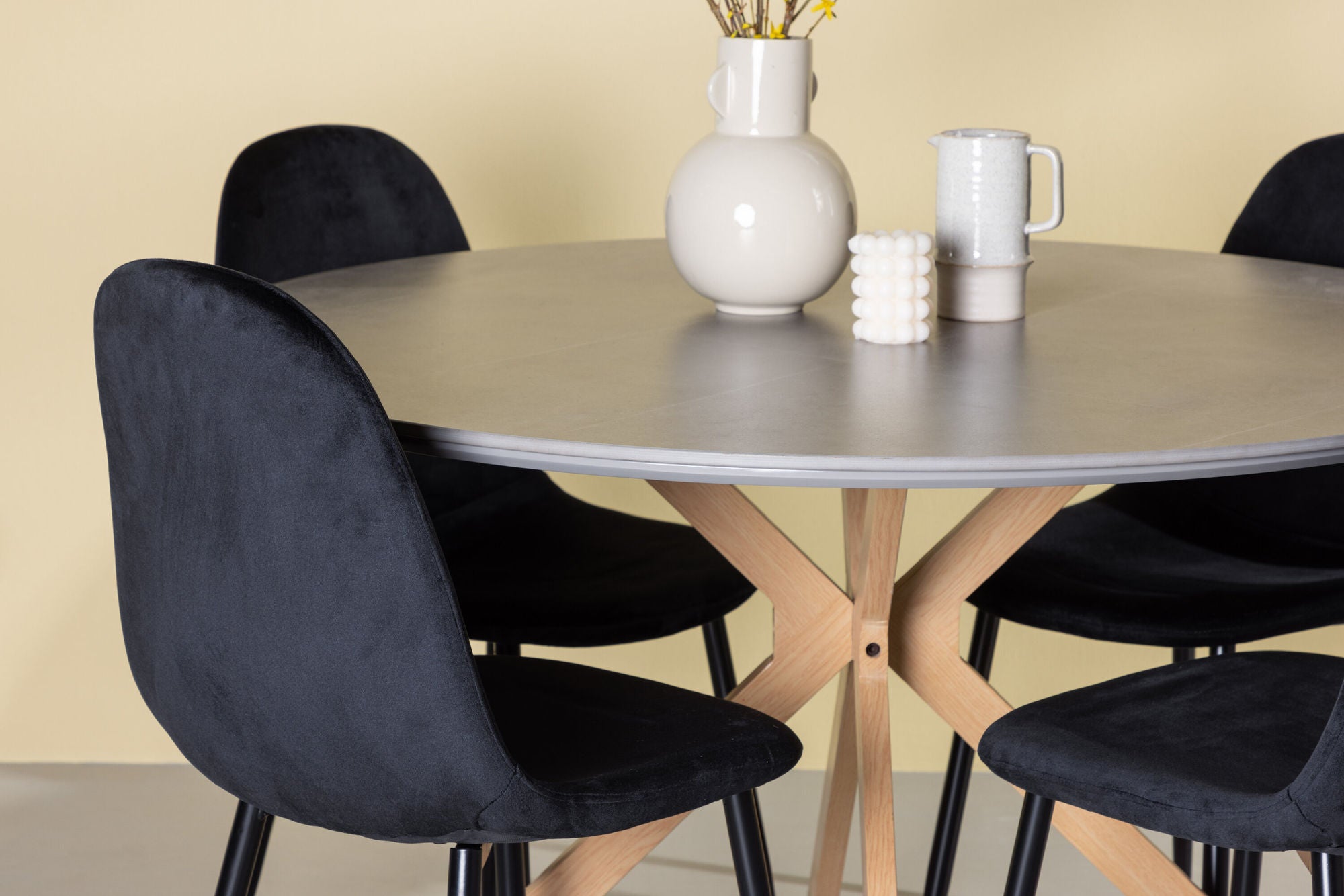 Venture Home Piazza spisebord - Natural / Dark Grey Spraystone +Polar Spisebordsstol - Black legs / Black Velvet _4