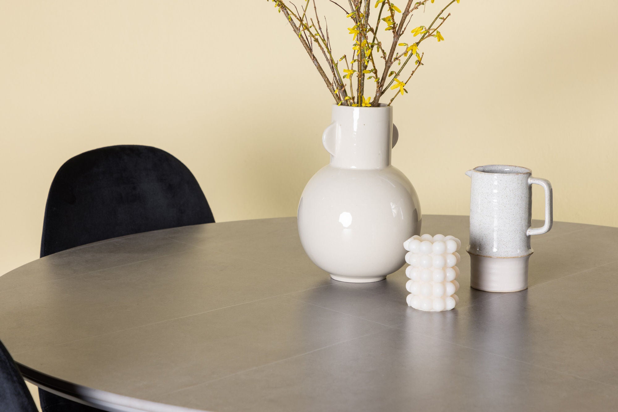 Venture Home Piazza spisebord - Natural / Dark Grey Spraystone +Polar Spisebordsstol - Black legs / Black Velvet _4