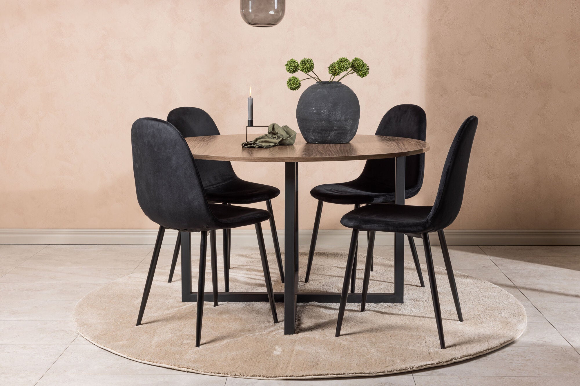 Venture Home Durango spisebord - Black / Walnut MDF +Polar Spisebordsstol - Black legs / Black Velvet _4