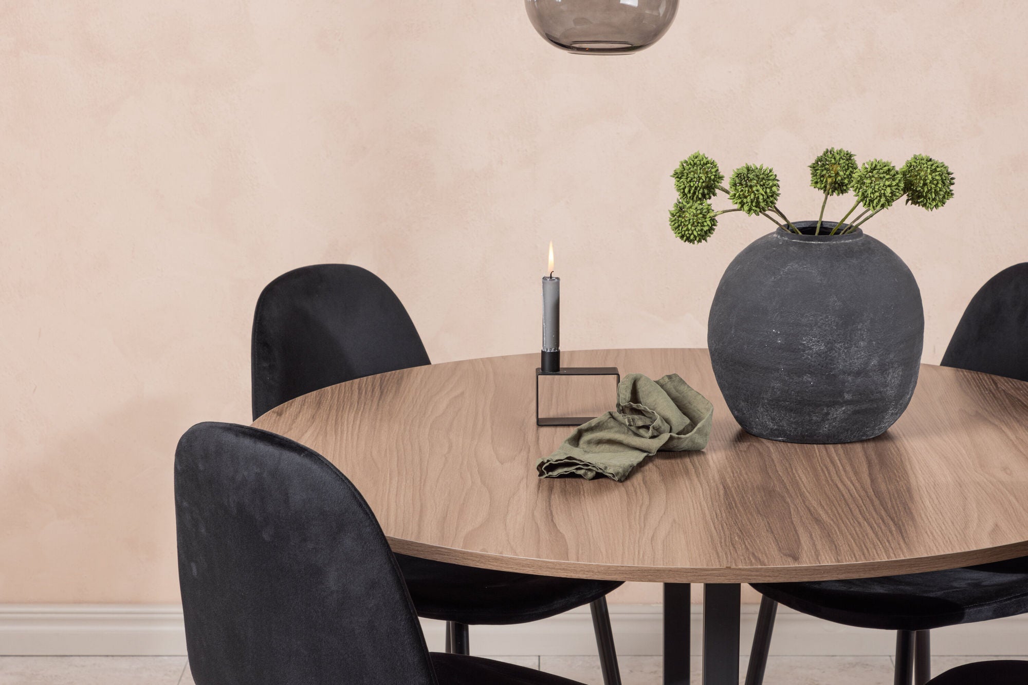 Venture Home Durango spisebord - Black / Walnut MDF +Polar Spisebordsstol - Black legs / Black Velvet _4
