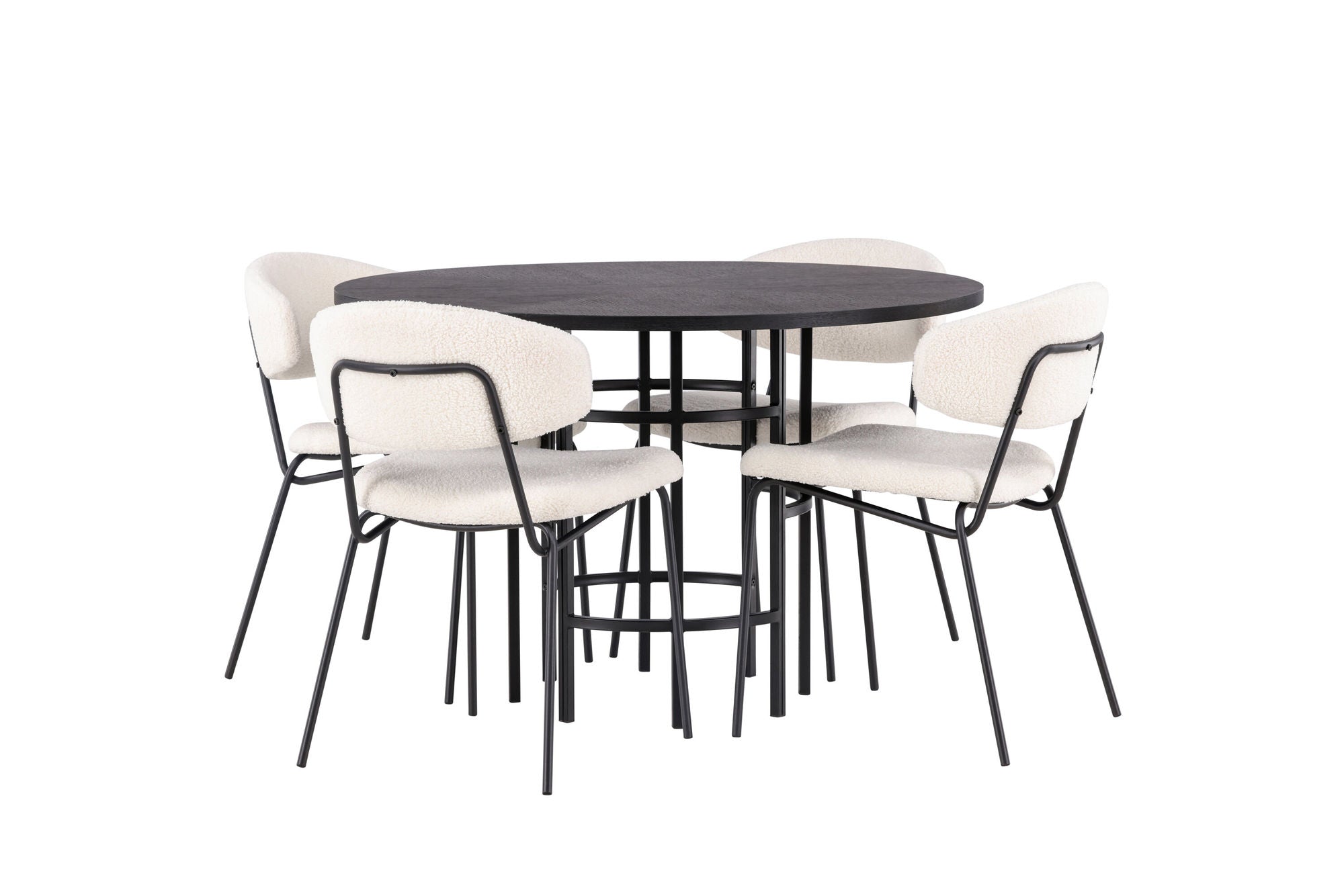 Venture Home Copenhagen spisebord - Black / Black Veneer +Chico Spisebordsstol - Black / White Boucle _4