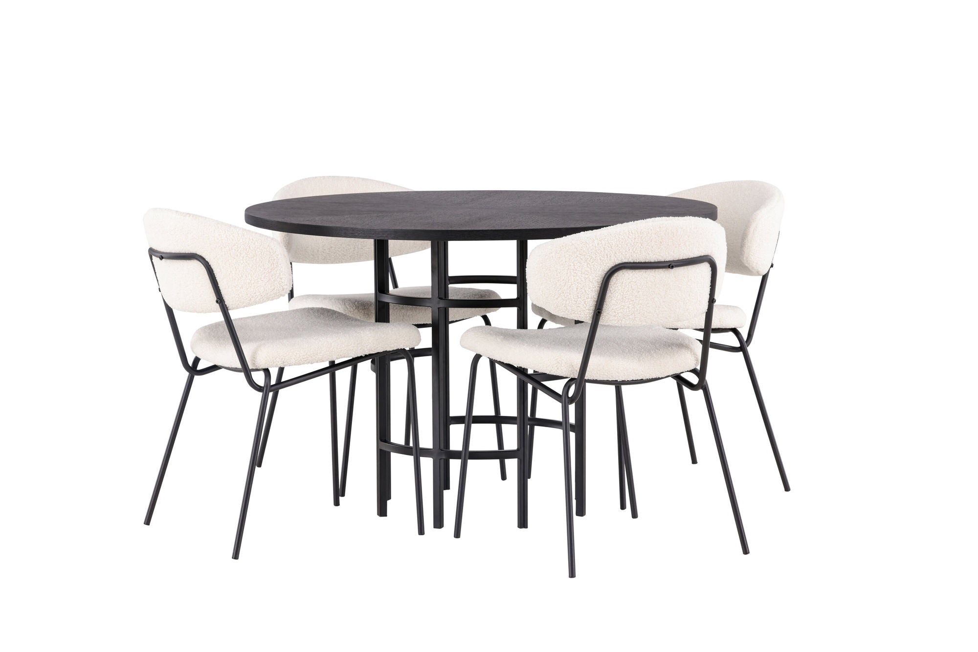 Venture Home Copenhagen spisebord - Black / Black Veneer +Chico Spisebordsstol - Black / White Boucle _4