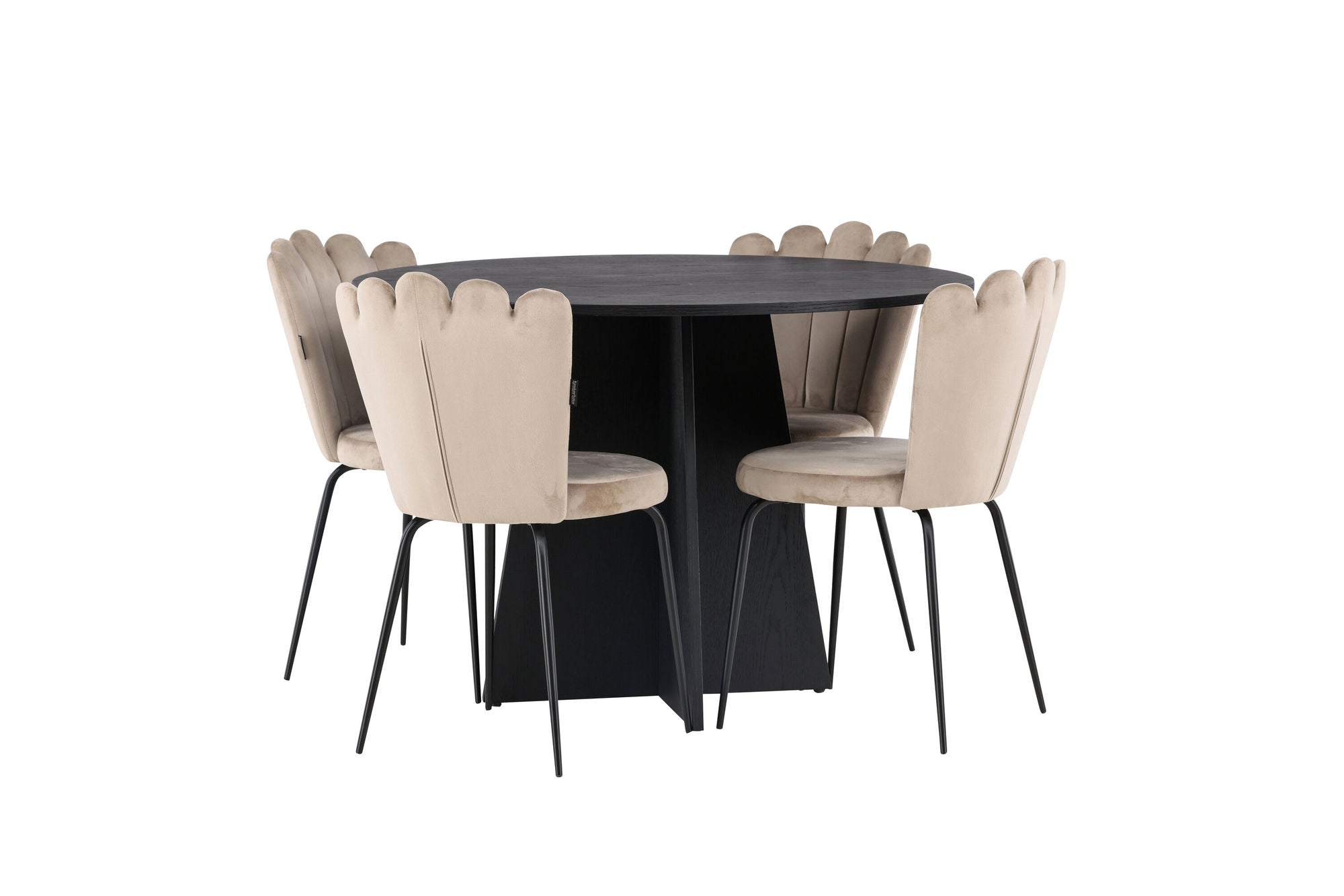 Venture Home Bootcut rund spisebord - Black / Black Fanéer +Limhamn Light stol - Black / Beige Velvet _4