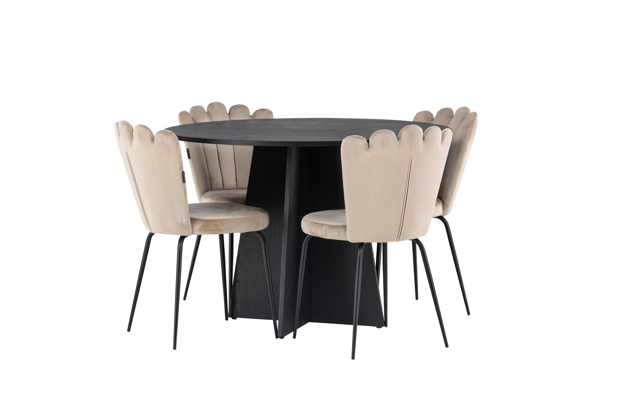 Venture Home Bootcut rund spisebord - Black / Black Fanéer +Limhamn Light stol - Black / Beige Velvet _4
