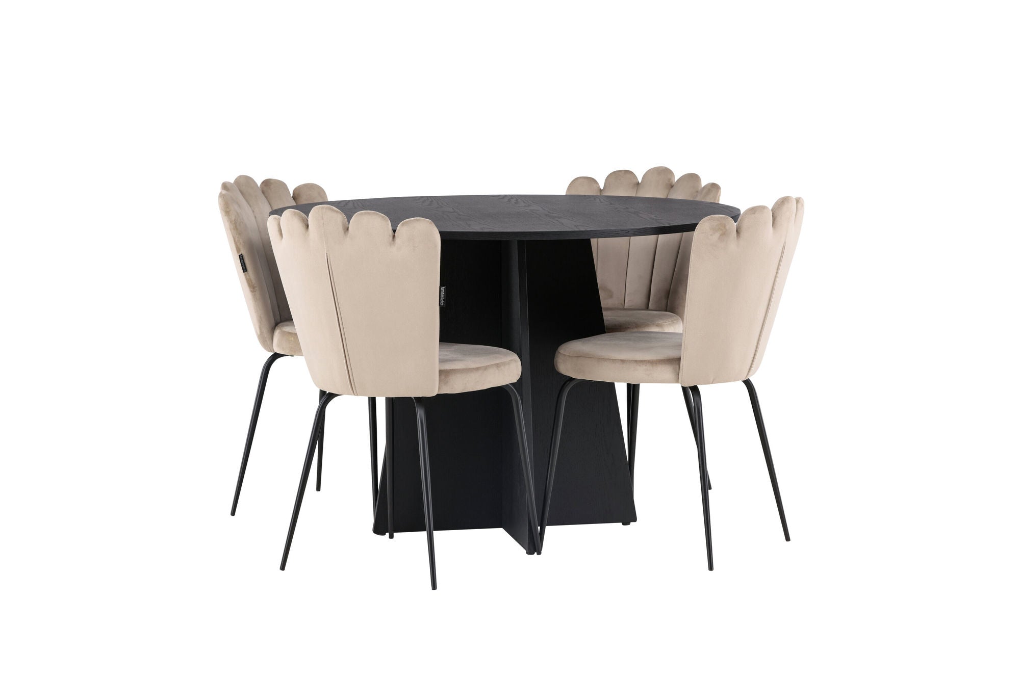 Venture Home Bootcut rund spisebord - Black / Black Fanéer +Limhamn Light stol - Black / Beige Velvet _4