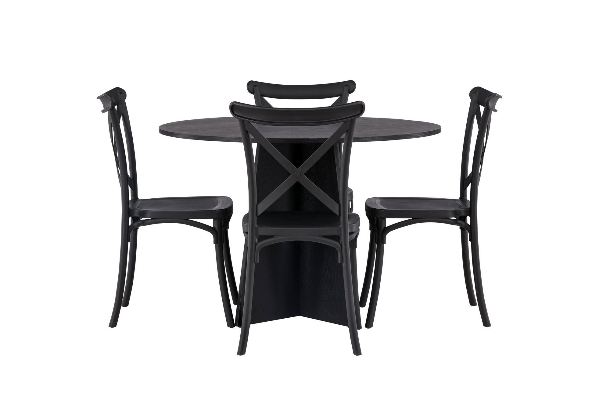Venture Home Bootcut rund spisebord - Black / Black Fanéer +Crosett Spisebordsstol - Matte Black / Matte Black Plastic _4