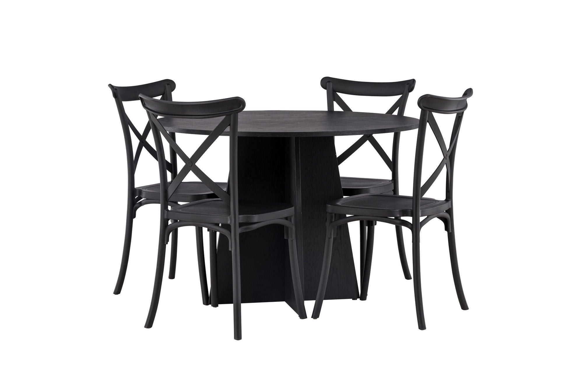 Venture Home Bootcut rund spisebord - Black / Black Fanéer +Crosett Spisebordsstol - Matte Black / Matte Black Plastic _4
