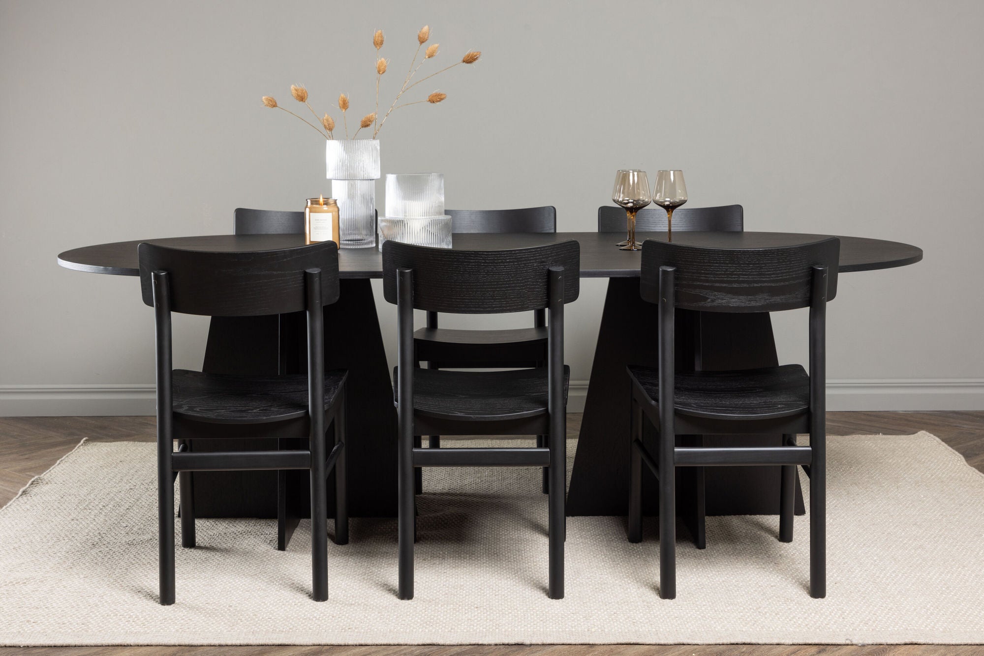 Venture Home Bootcut Oval spisebord - Black / Black Fanéer +Montros Spisebordsstol - Natural / Natural Rubberwood _6