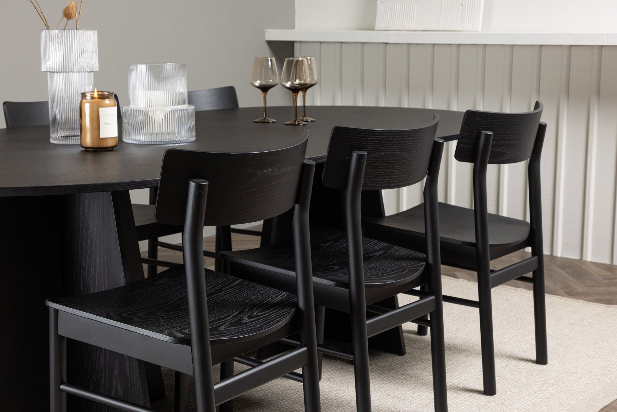 Venture Home Bootcut Oval spisebord - Black / Black Fanéer +Montros Spisebordsstol - Natural / Natural Rubberwood _6
