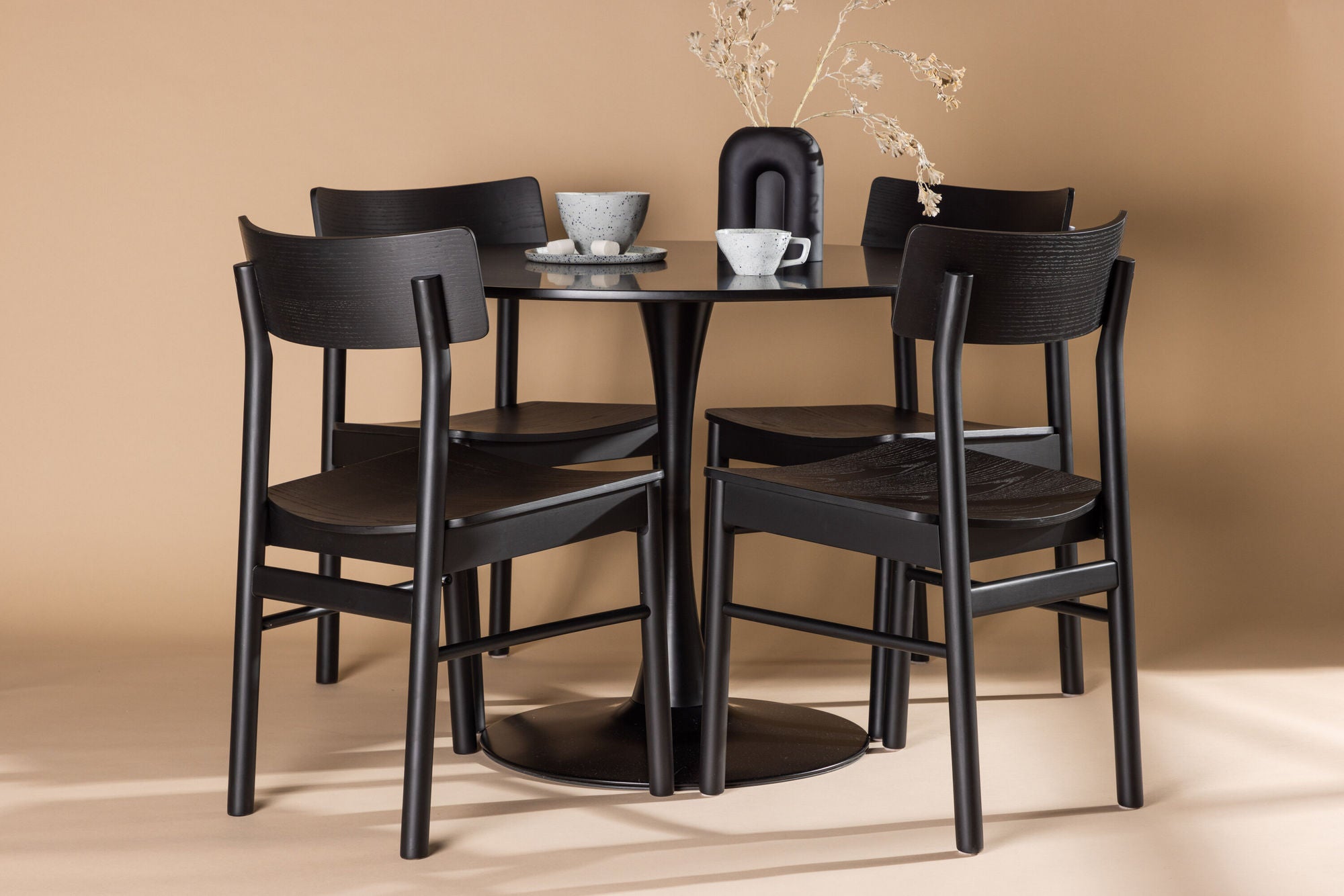 Venture Home Glade spisebord - Black / Black MDF +Montros Spisebordsstol - Natural / Natural Rubberwood _4