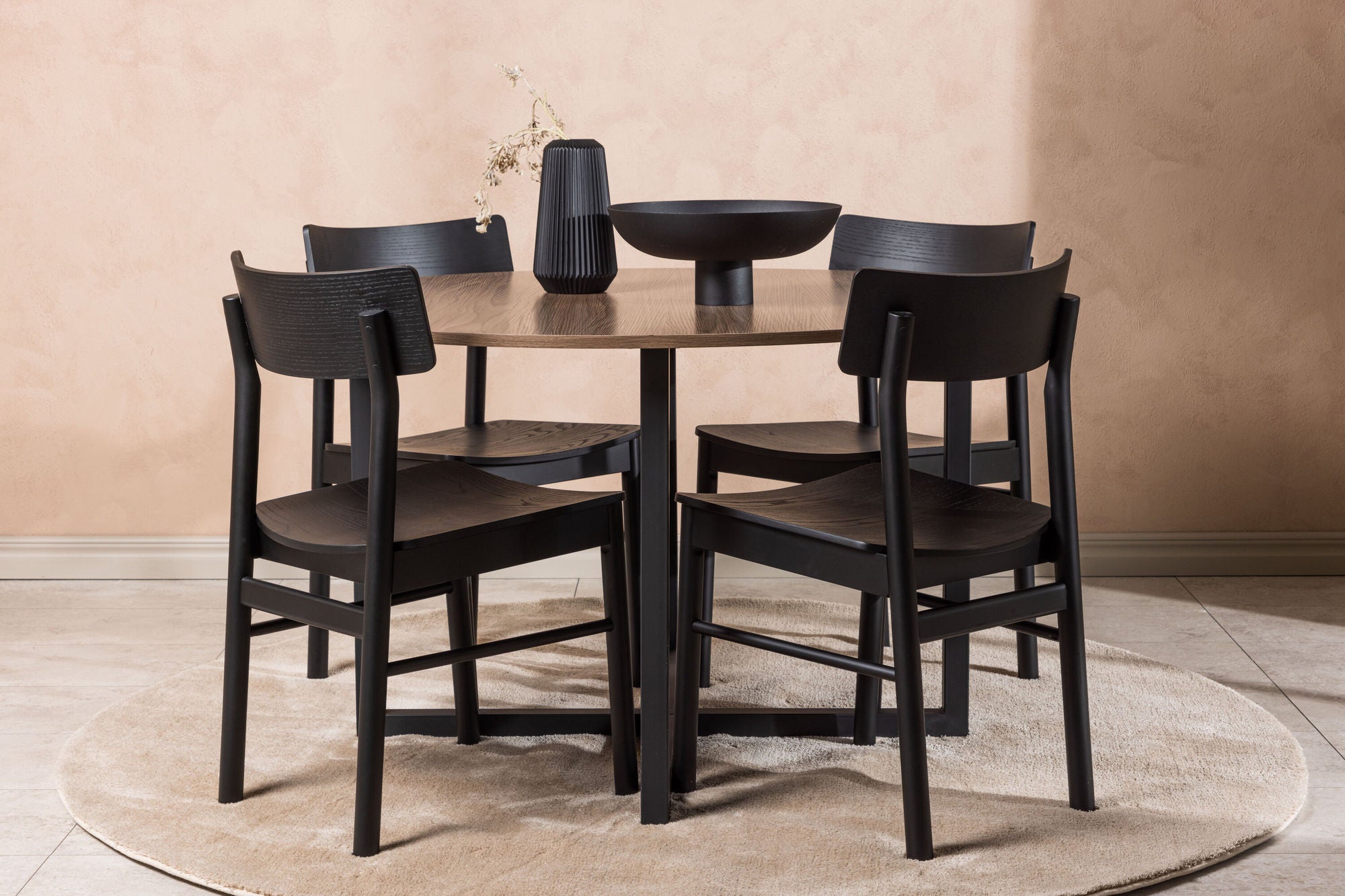 Venture Home Durango spisebord - Black / Walnut MDF +Montros Spisebordsstol - Natural / Natural Rubberwood _4