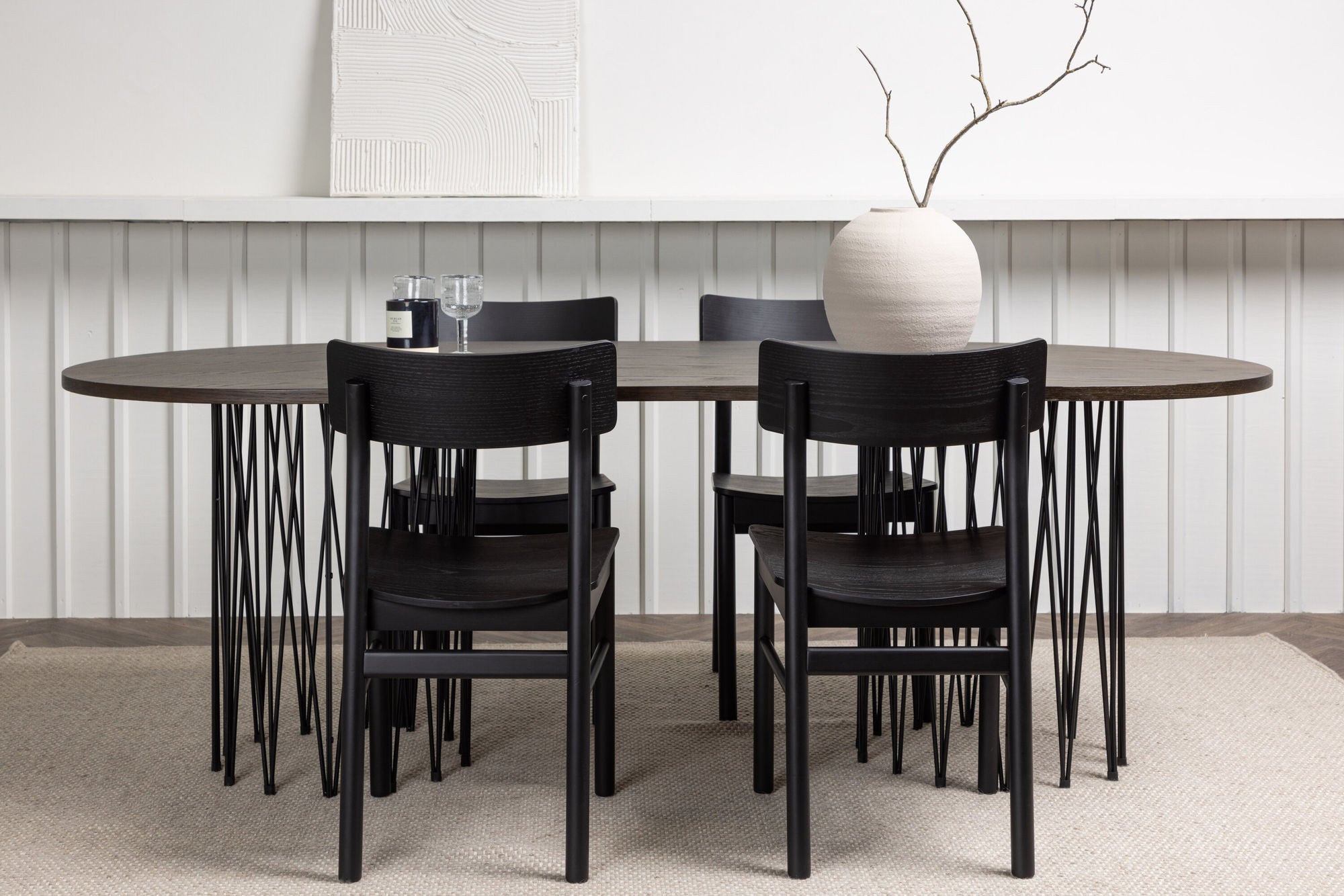 Venture Home Stone oval spisebord - Black / Mocca Veneer +Montros Spisebordsstol - Natural / Natural Rubberwood _4