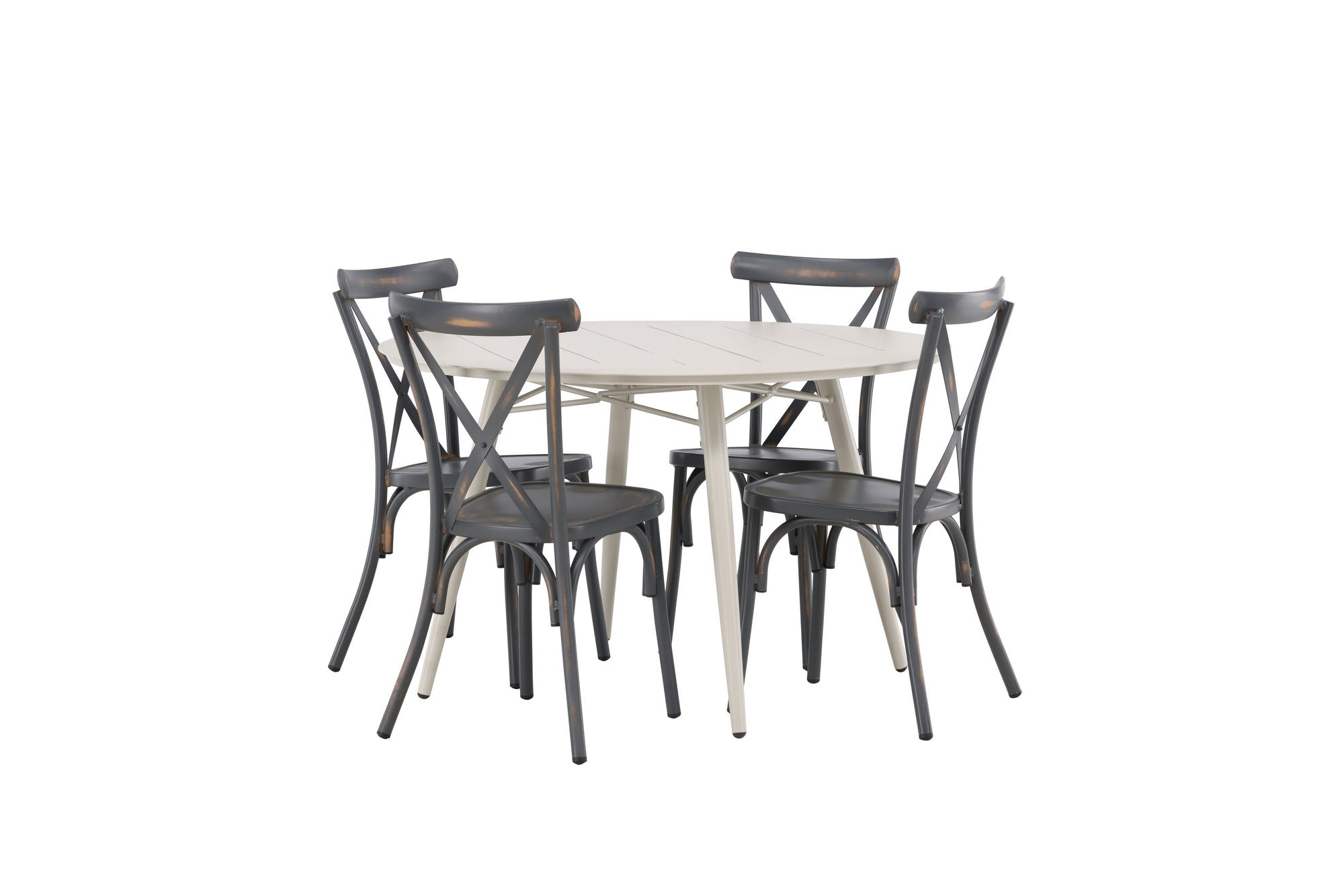 Venture Home Lina spisebord - Beige - rund 120 cm +Tablas Diningchair Aluminium - Black / _4