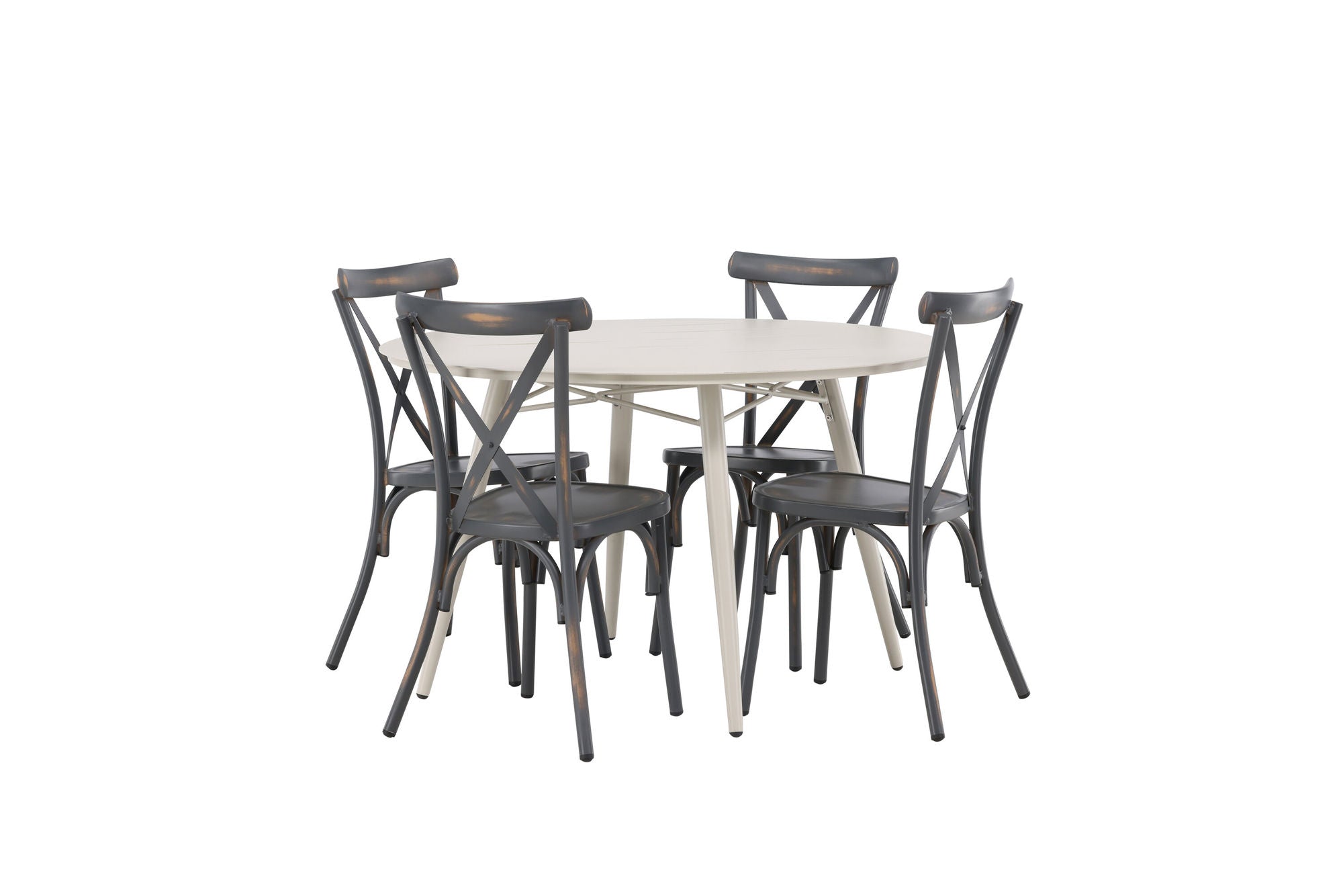 Venture Home Lina spisebord - Beige - rund 120 cm +Tablas Diningchair Aluminium - Black / _4