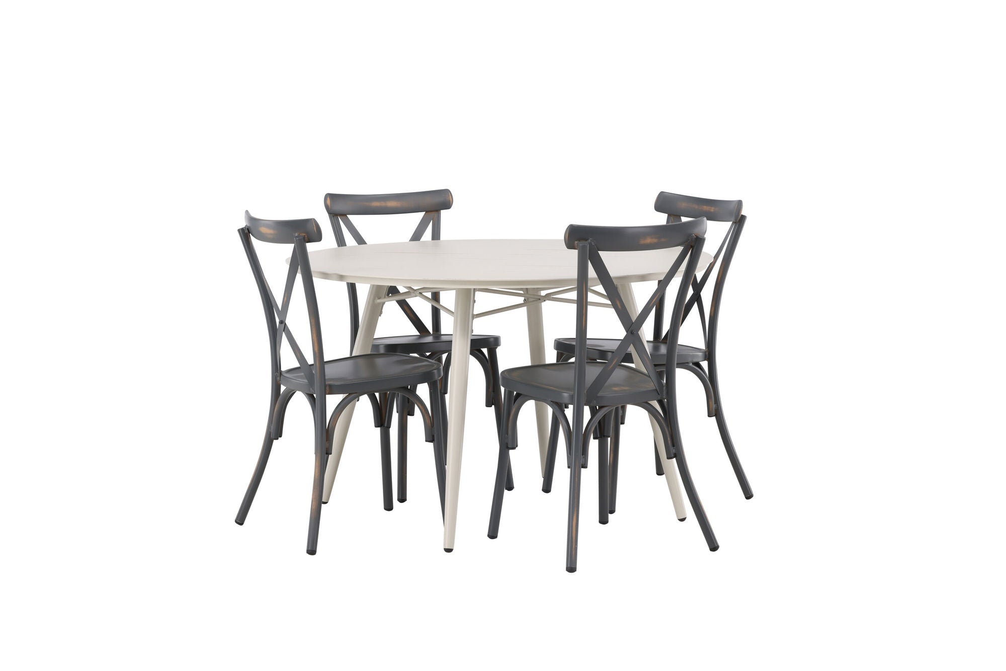 Venture Home Lina spisebord - Beige - rund 120 cm +Tablas Diningchair Aluminium - Black / _4