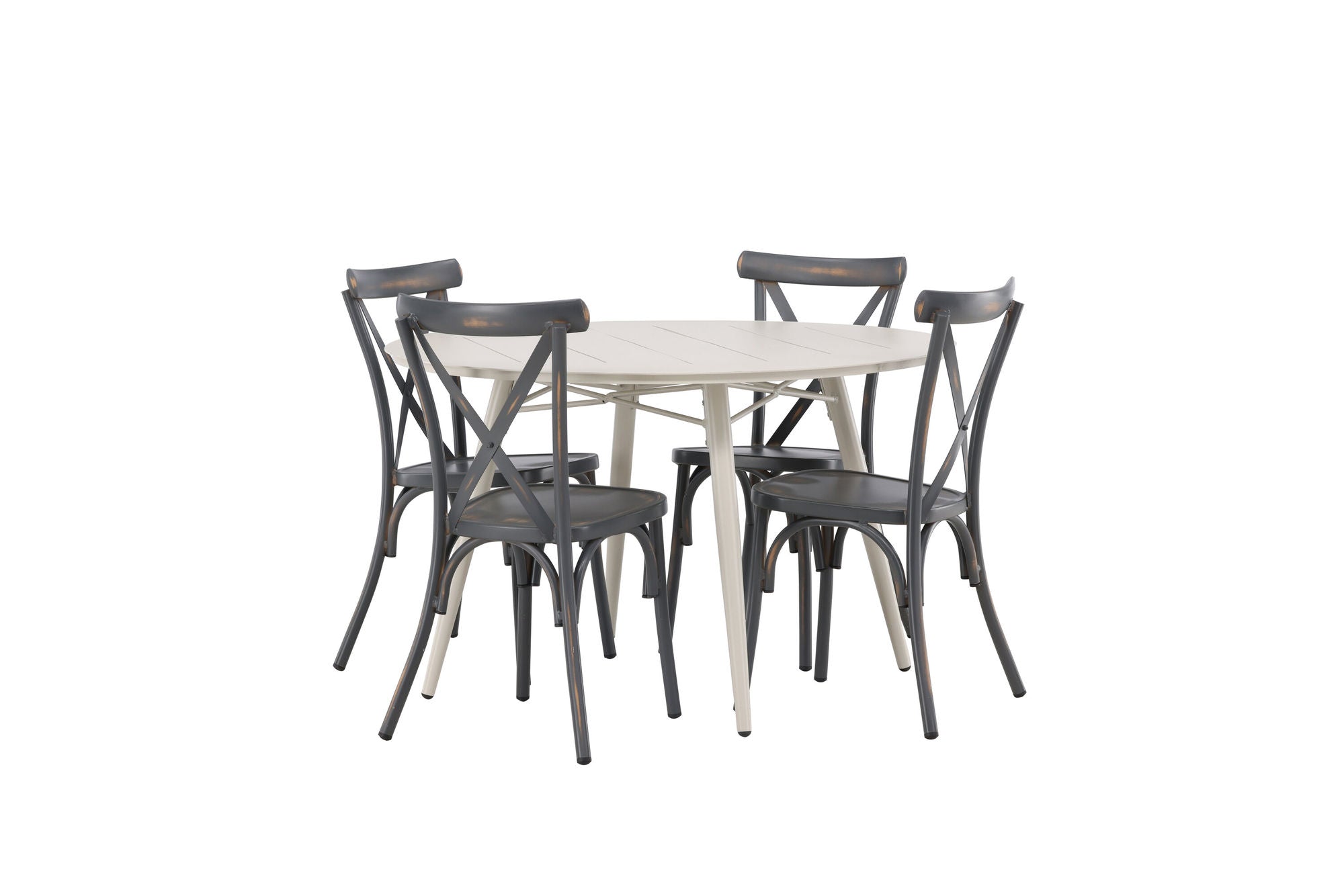Venture Home Lina spisebord - Beige - rund 120 cm +Tablas Diningchair Aluminium - Black / _4