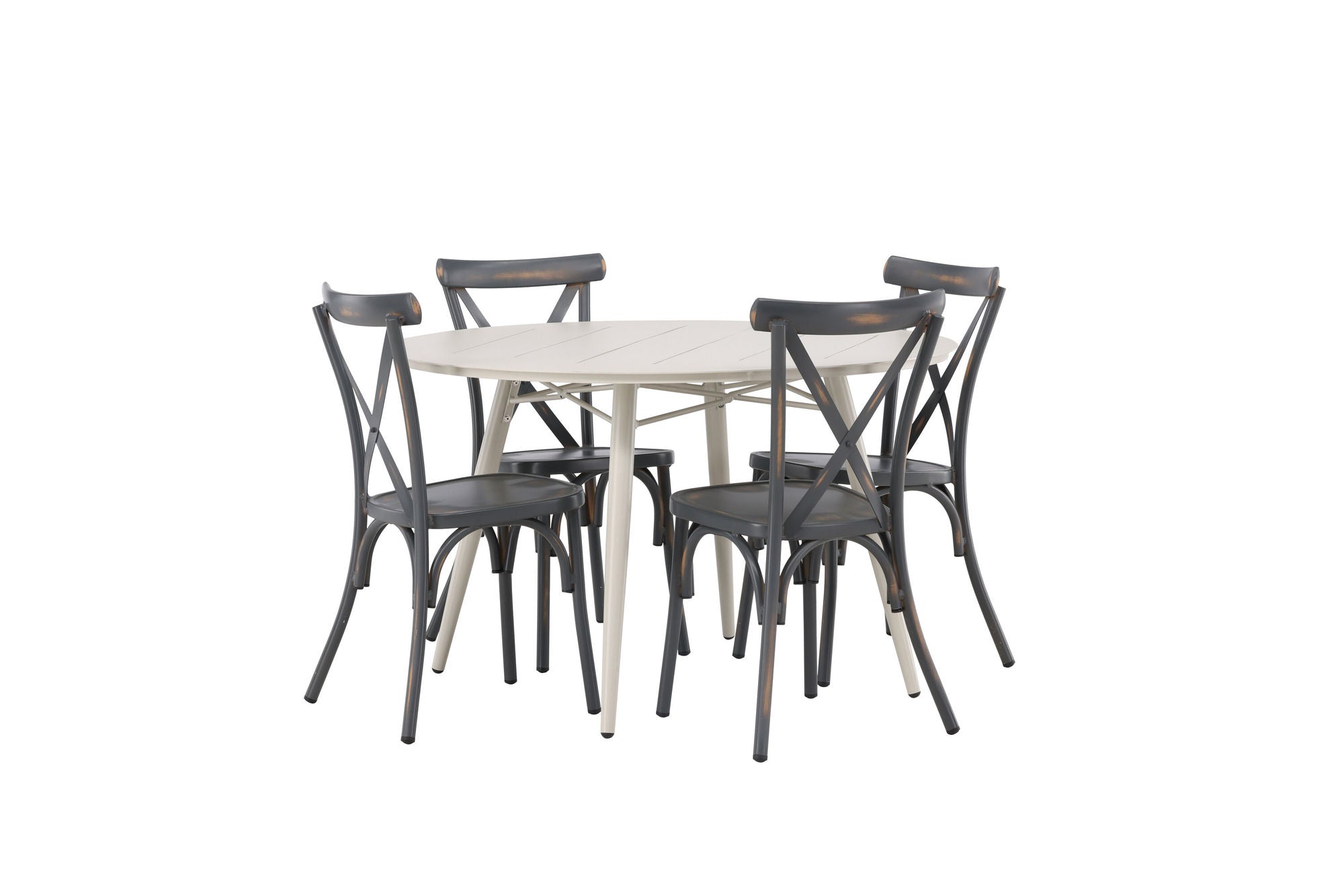 Venture Home Lina spisebord - Beige - rund 120 cm +Tablas Diningchair Aluminium - Black / _4