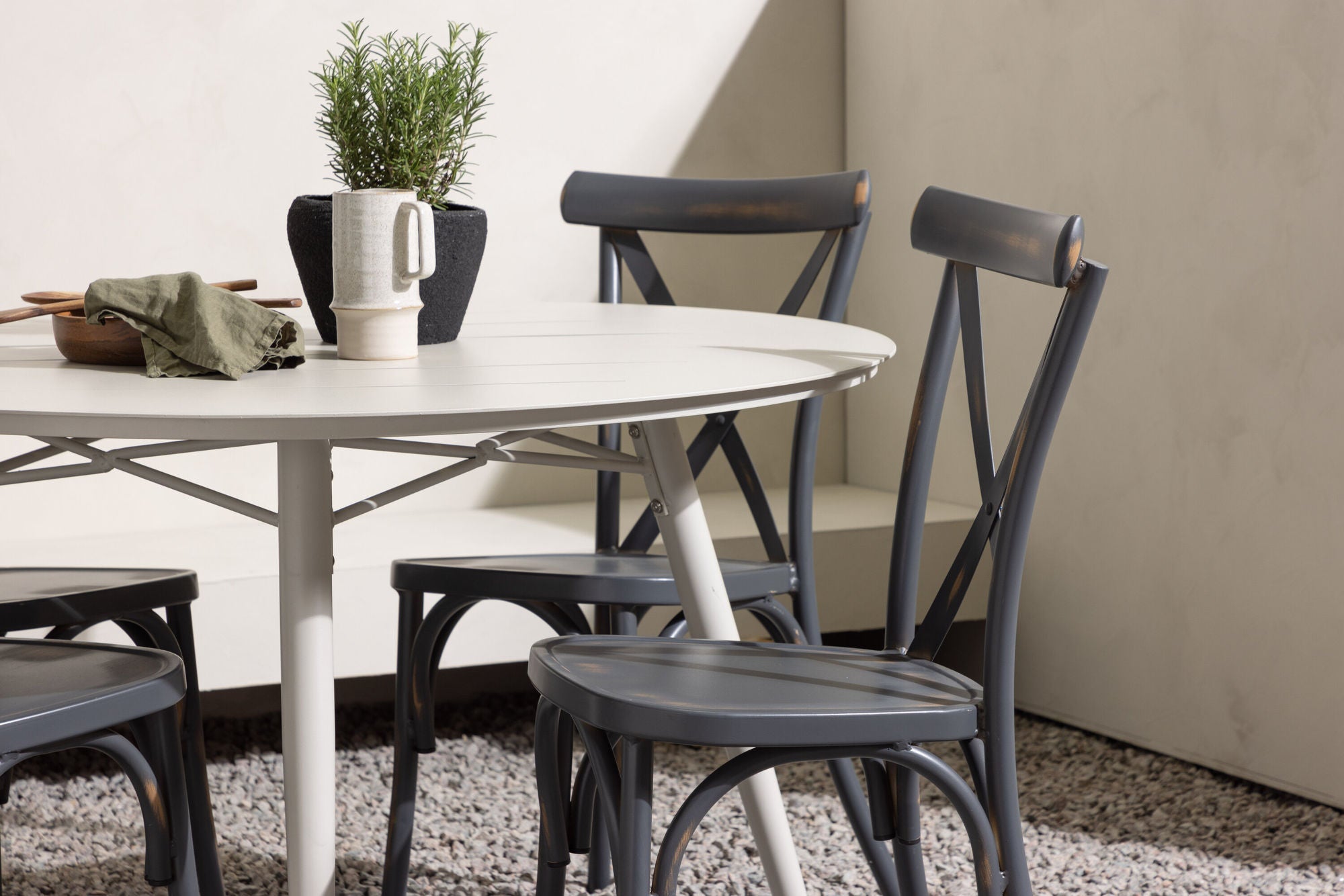 Venture Home Lina spisebord - Beige - rund 120 cm +Tablas Diningchair Aluminium - Black / _4