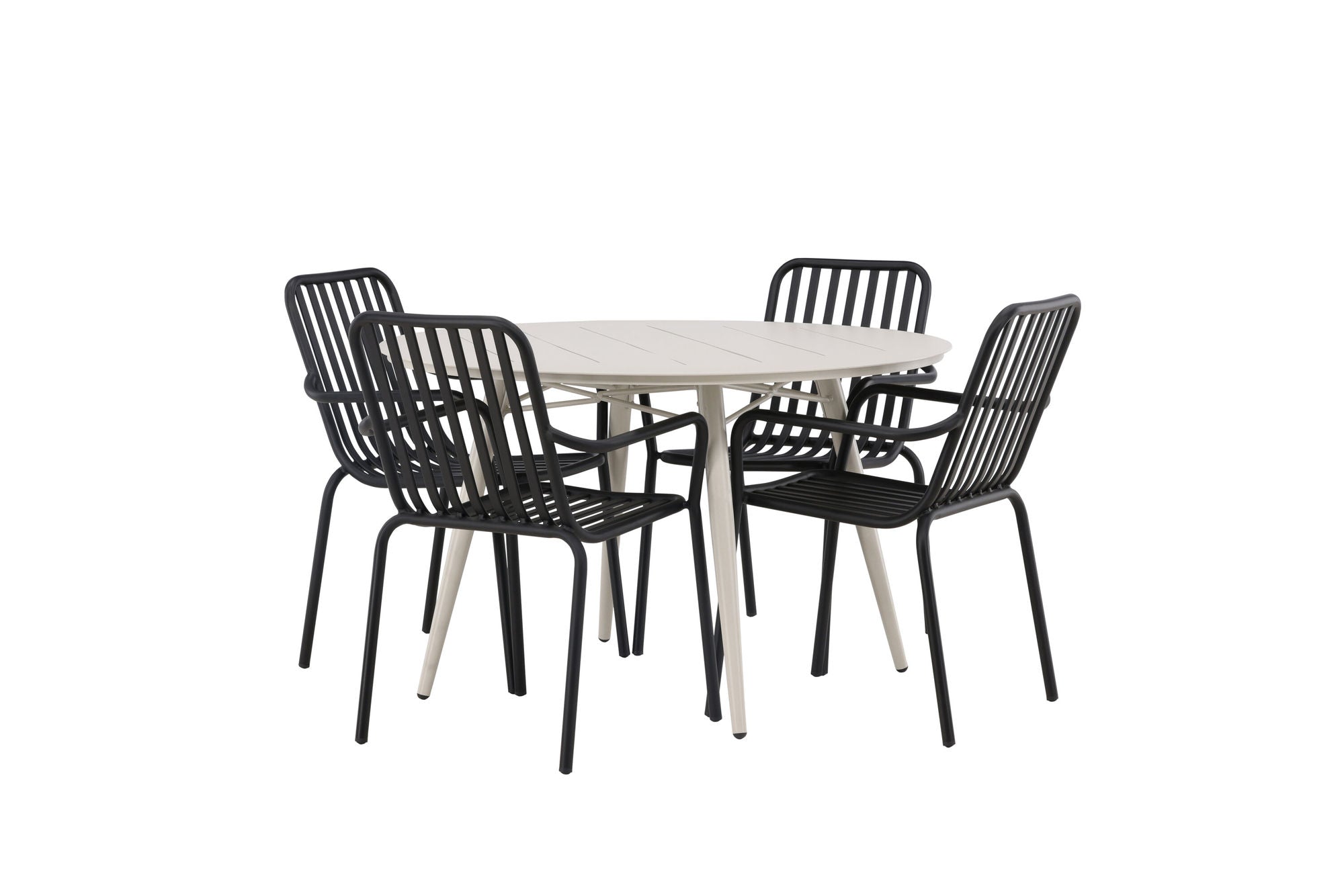Venture Home Lina spisebord - Beige - rund 120 cm +Peking Diningchair Aluminium - Black / _4