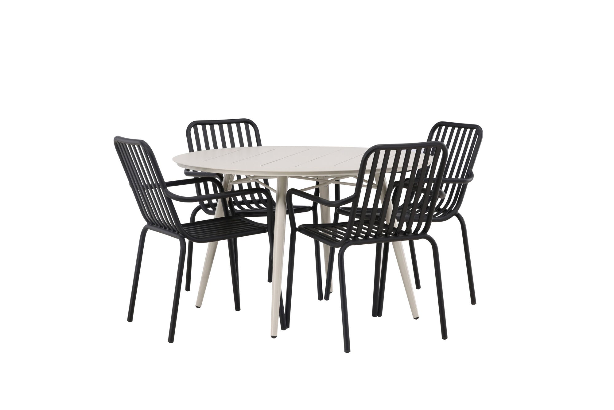 Venture Home Lina spisebord - Beige - rund 120 cm +Peking Diningchair Aluminium - Black / _4