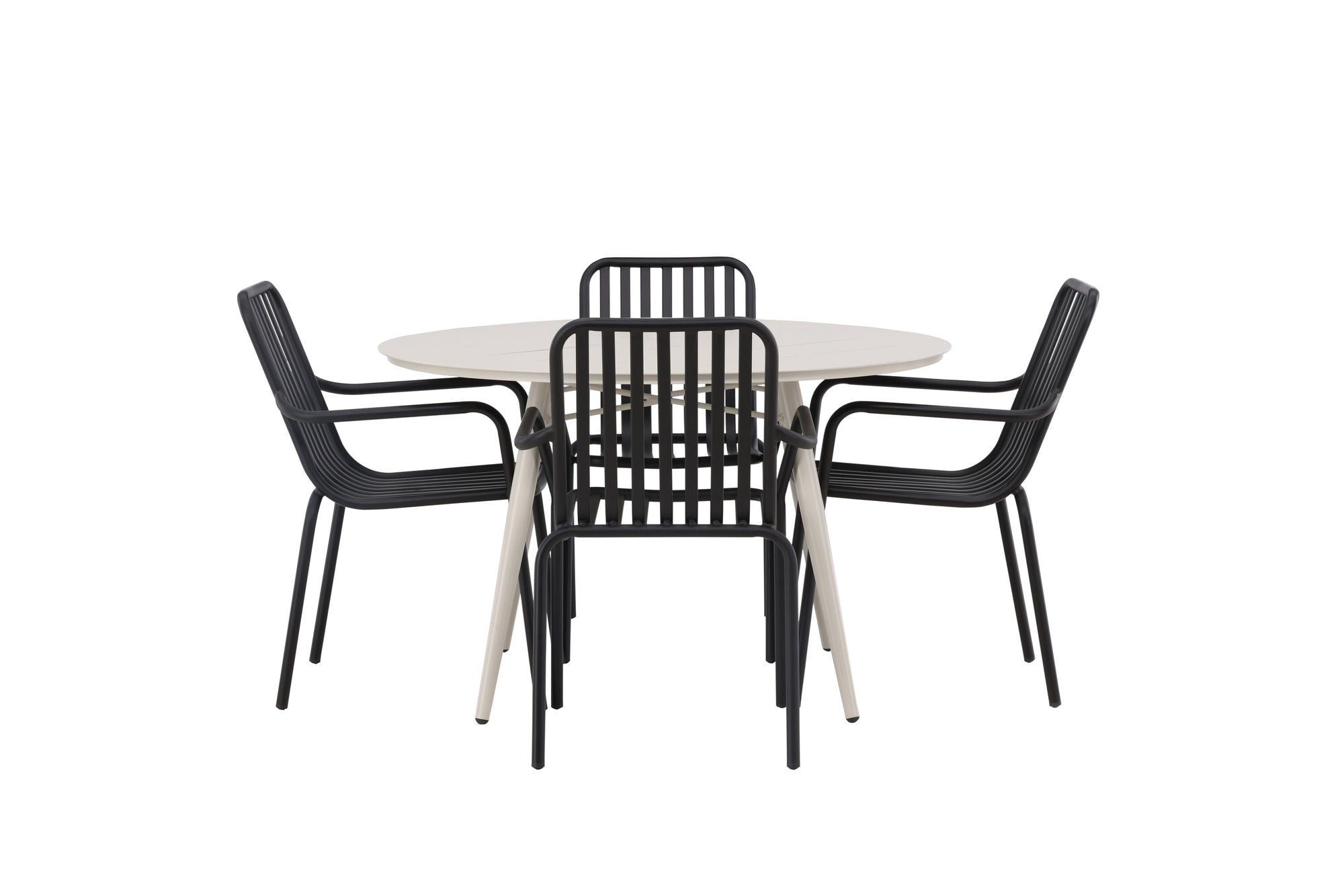 Venture Home Lina spisebord - Beige - rund 120 cm +Peking Diningchair Aluminium - Black / _4