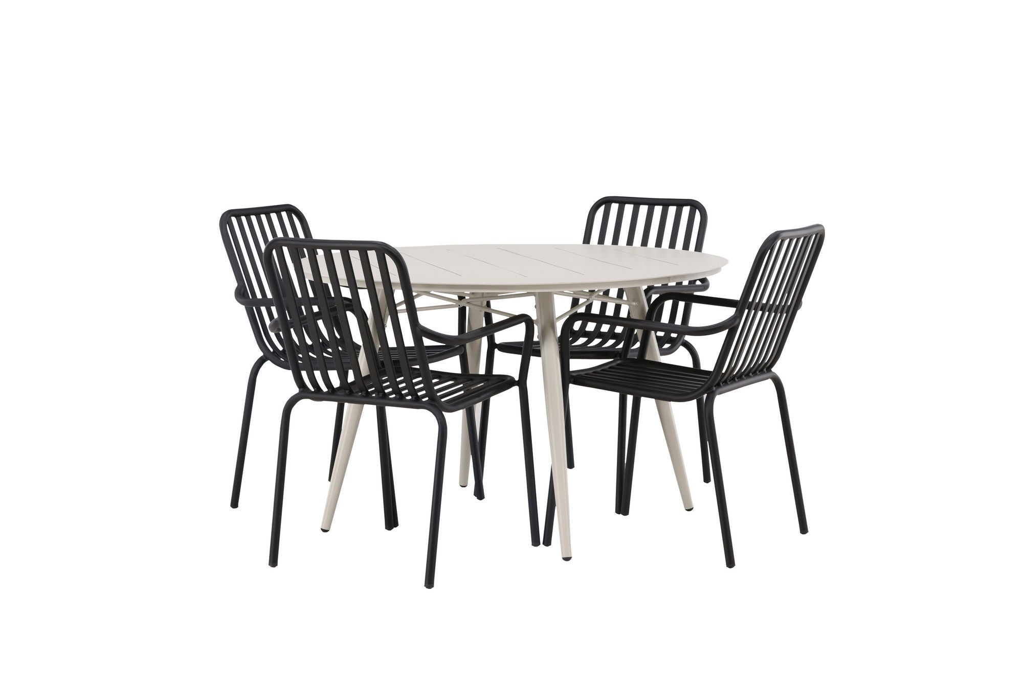 Venture Home Lina spisebord - Beige - rund 120 cm +Peking Diningchair Aluminium - Black / _4