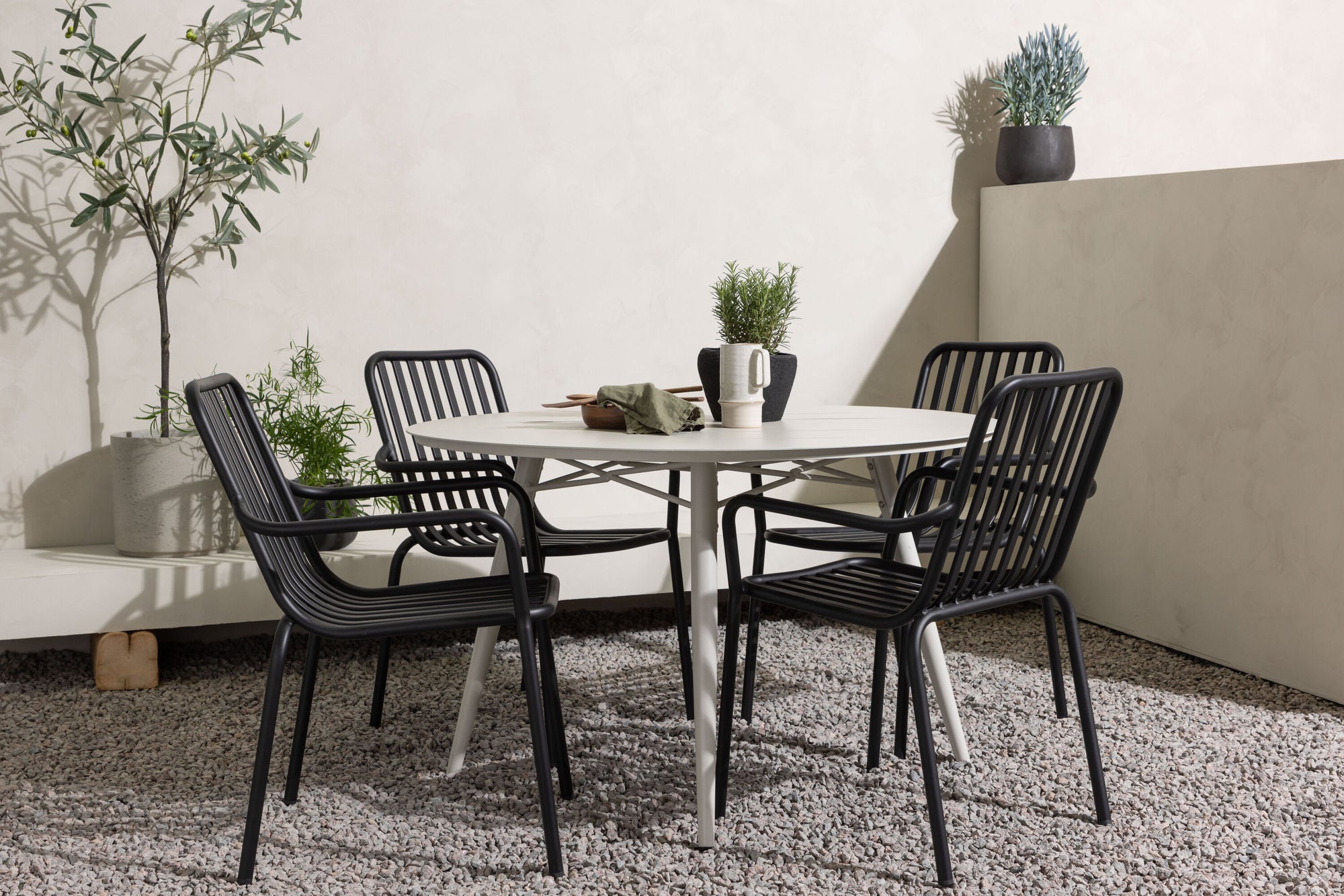 Venture Home Lina spisebord - Beige - rund 120 cm +Peking Diningchair Aluminium - Black / _4