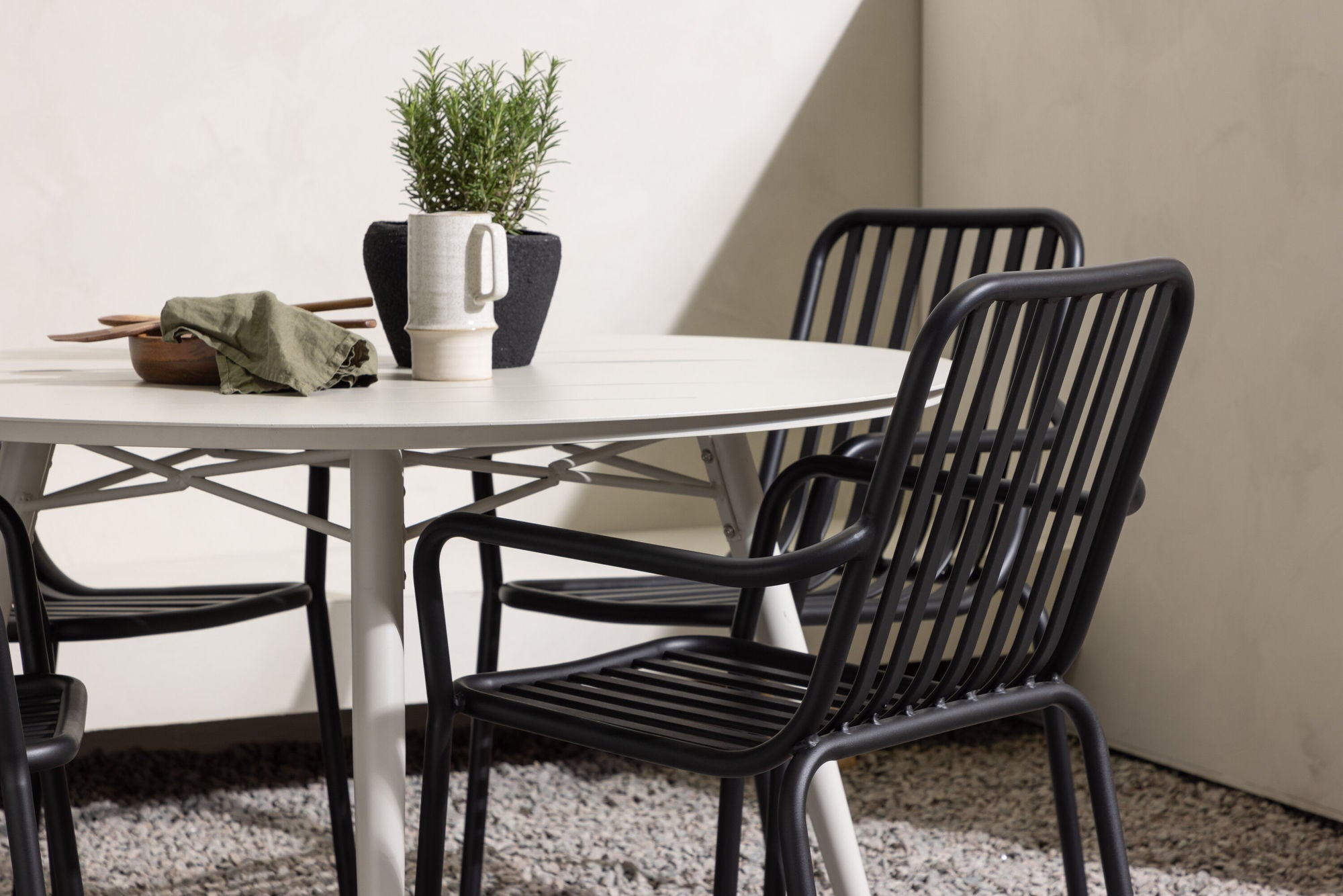 Venture Home Lina spisebord - Beige - rund 120 cm +Peking Diningchair Aluminium - Black / _4