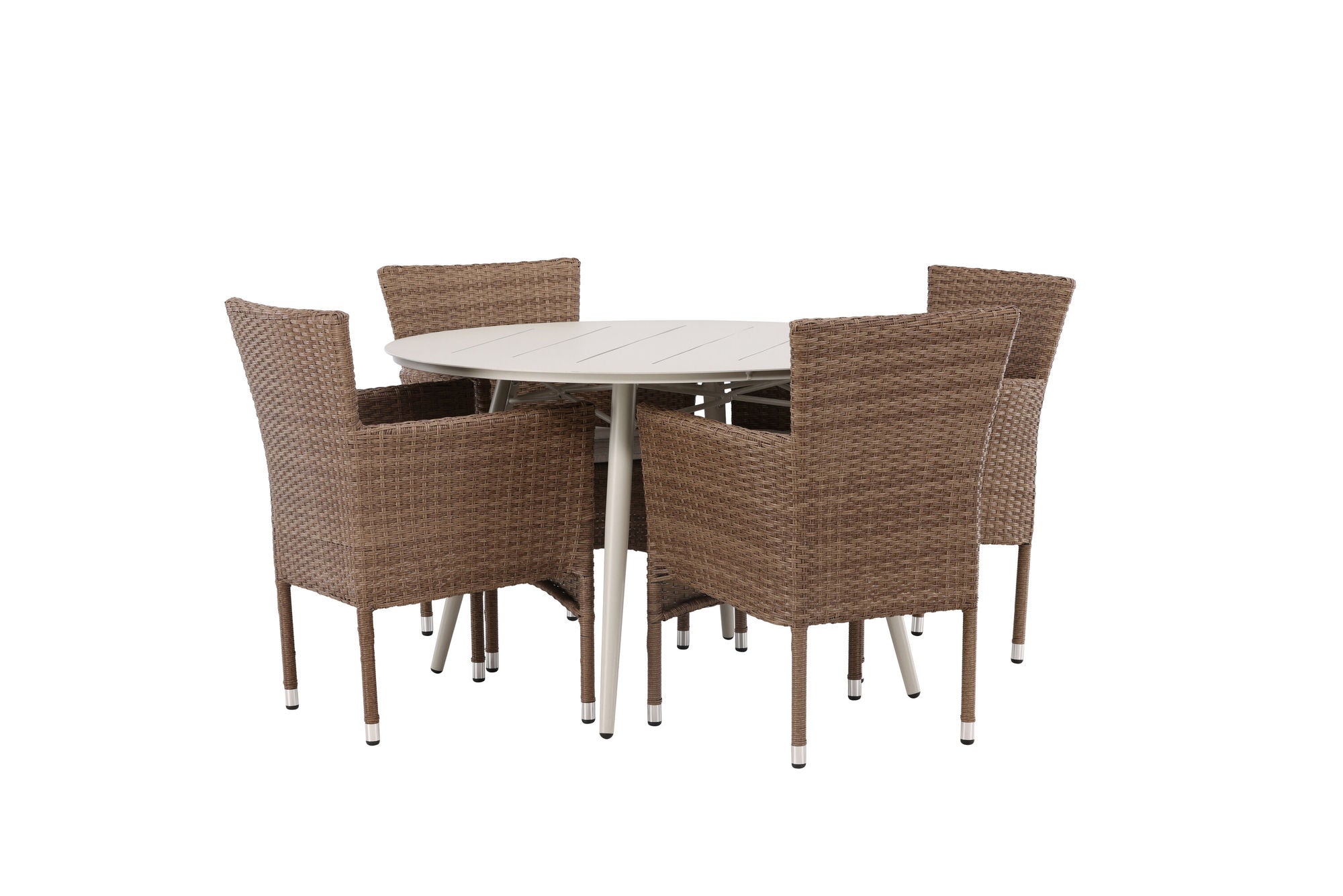Venture Home Lina spisebord - Beige - rund 120 cm +Malina Diningchair Alumnium - Nature / Wicker _4