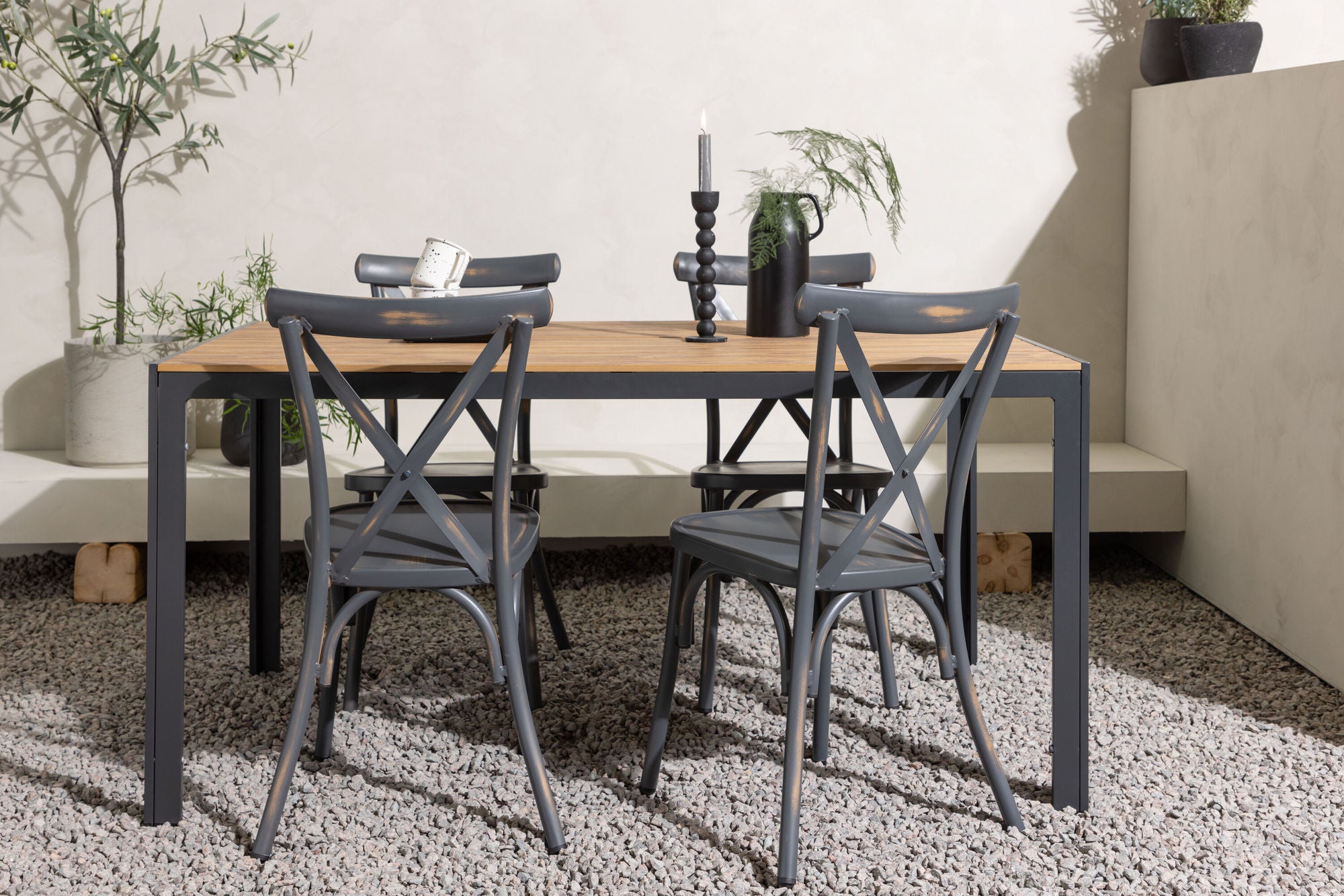 Venture Home Break Diningbord Alumnium - Black / Nature Rectangular 90*150* +Tablas Diningchair Aluminium - Black / _4