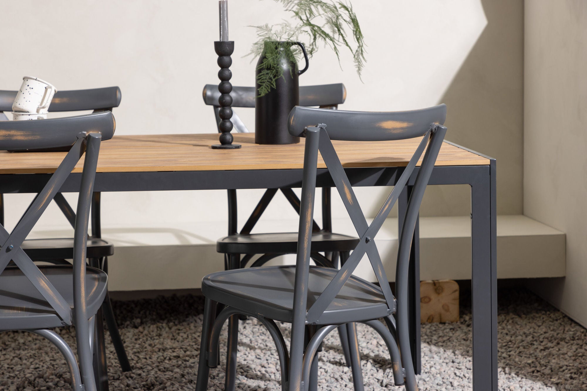 Venture Home Break Diningbord Alumnium - Black / Nature Rectangular 90*150* +Tablas Diningchair Aluminium - Black / _4