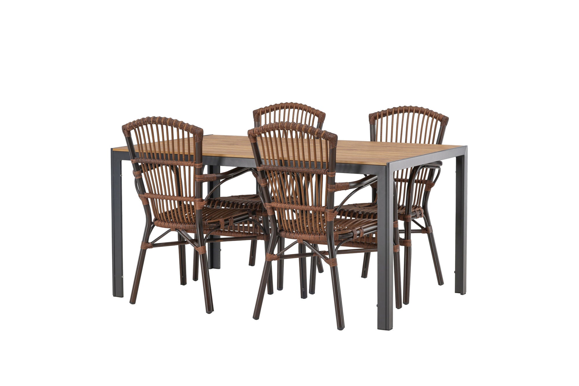 Venture Home Break Diningbord Alumnium - Black / Nature Rectangular 90*150* +Galera Diningchair Aluminium - Brown / Wicker _4