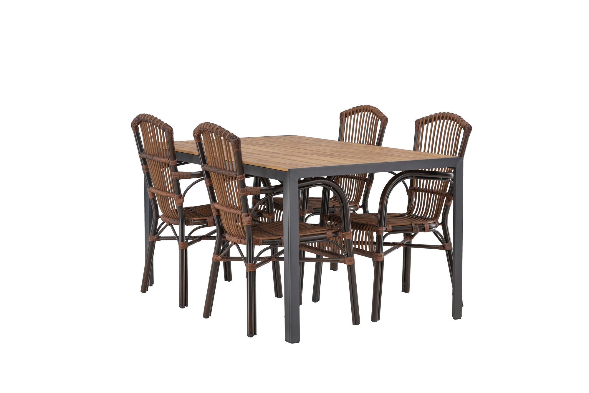 Venture Home Break Diningbord Alumnium - Black / Nature Rectangular 90*150* +Galera Diningchair Aluminium - Brown / Wicker _4