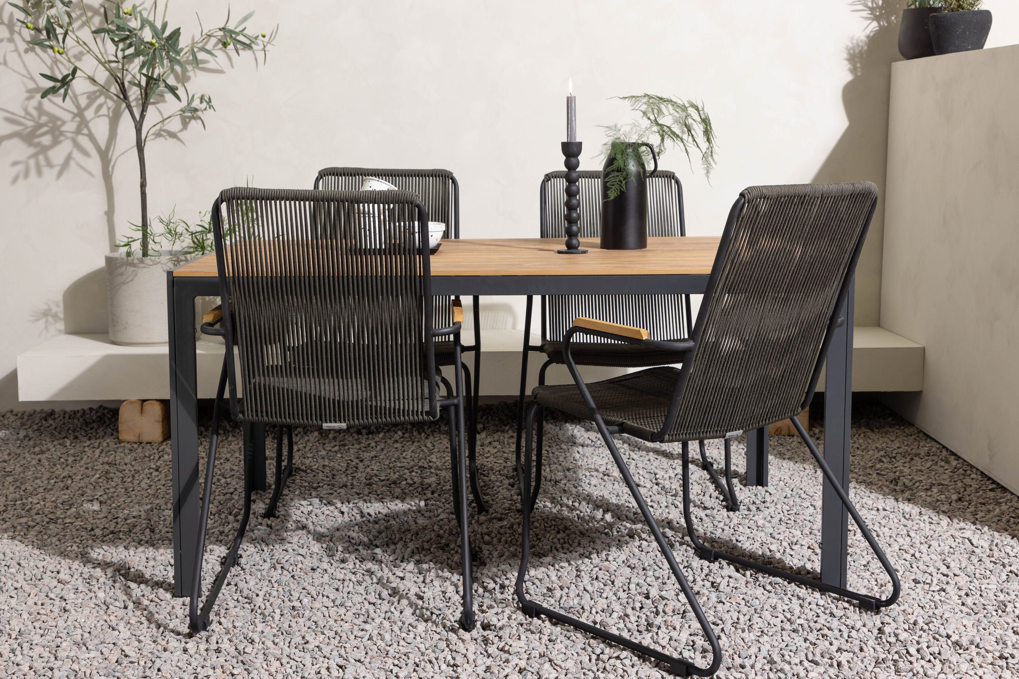 Venture Home Break Diningbord Alumnium - Black / Nature Rectangular 90*150* +Bois Diningchair Steel - Black / Dark Grey Rope _4