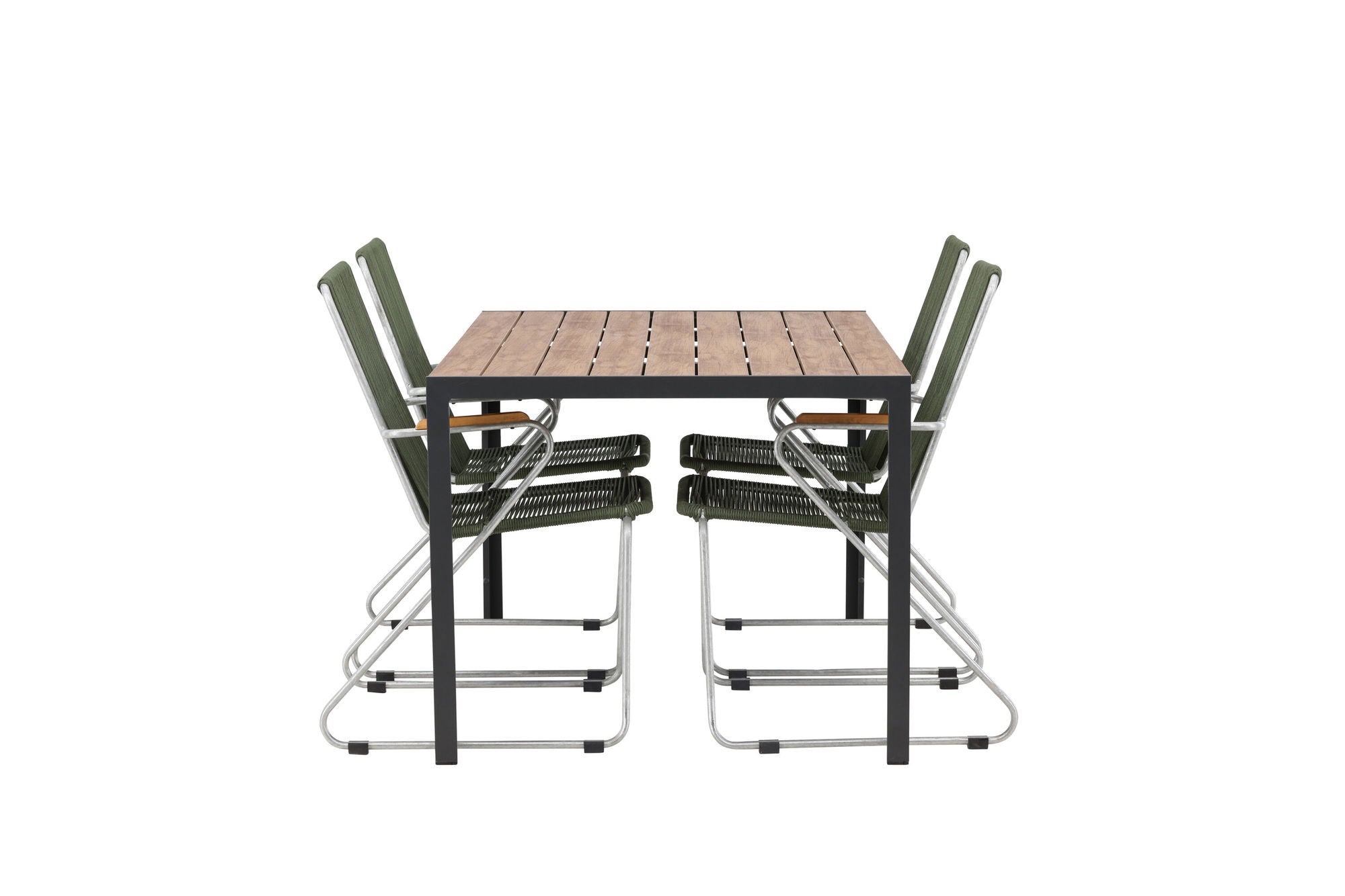 Venture Home Break Diningbord Alumnium - Black / Nature Rectangular 90*150* +Bois Diningchair Steel - Silver / Green Rope _4