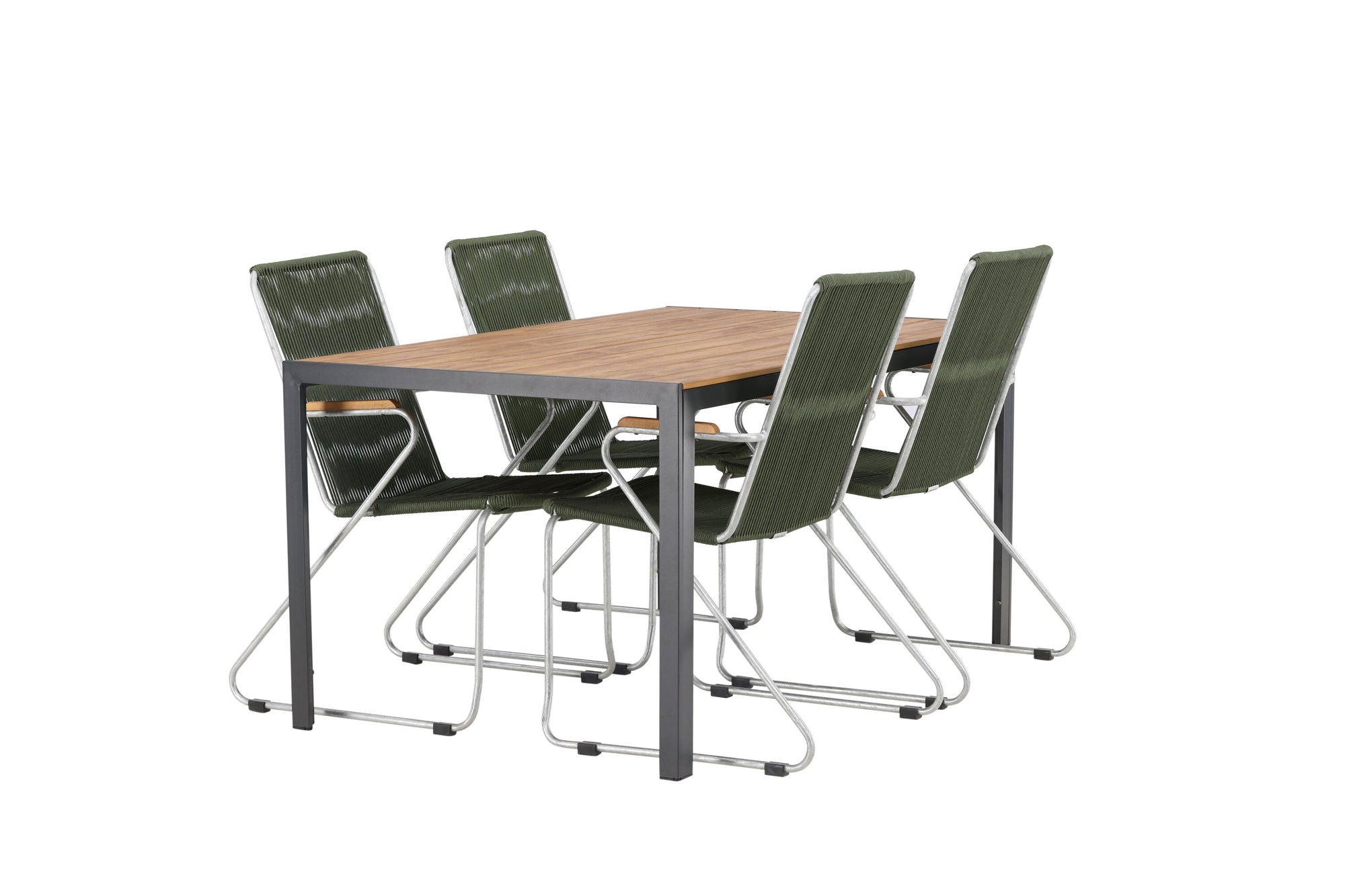 Venture Home Break Diningbord Alumnium - Black / Nature Rectangular 90*150* +Bois Diningchair Steel - Silver / Green Rope _4