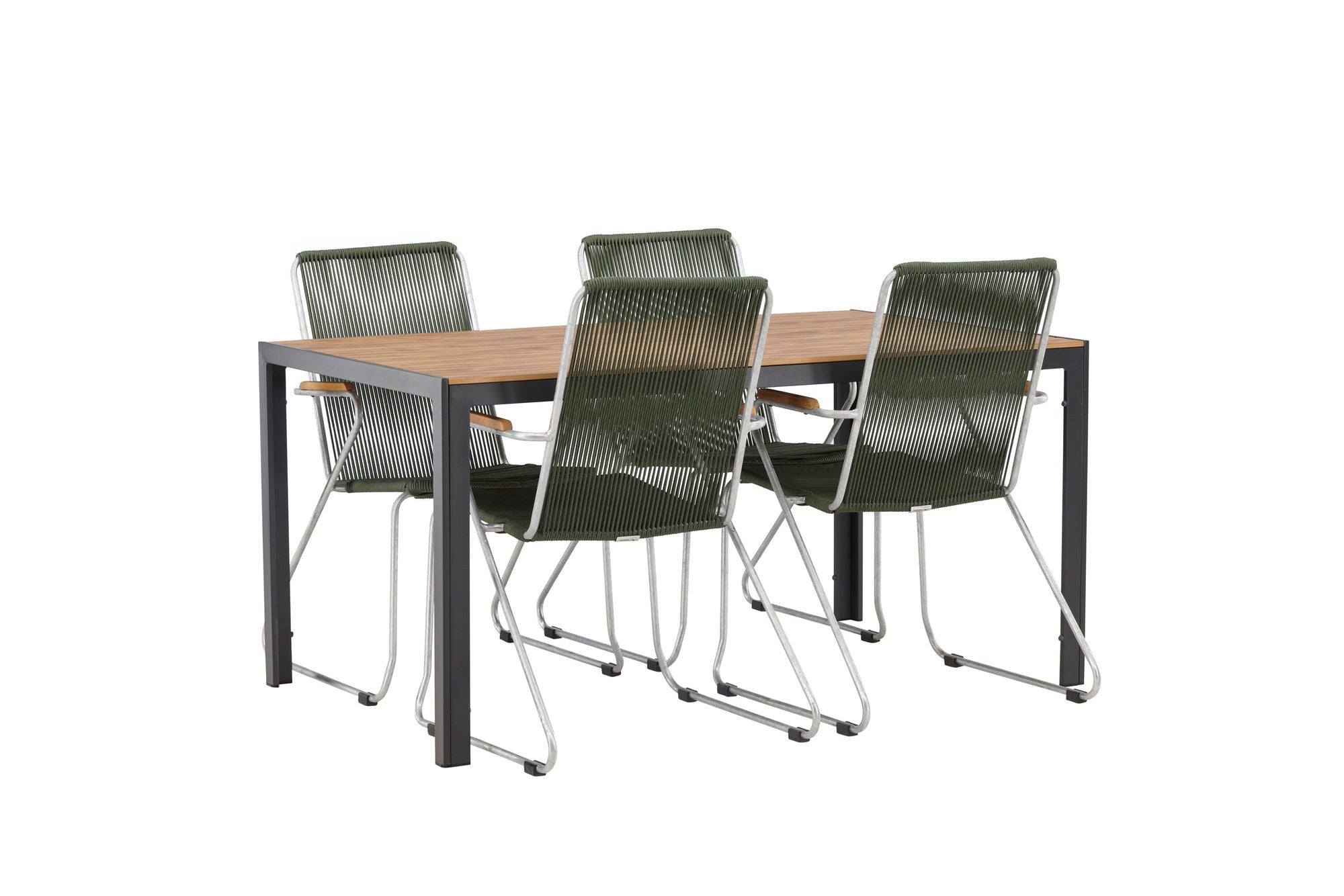 Venture Home Break Diningbord Alumnium - Black / Nature Rectangular 90*150* +Bois Diningchair Steel - Silver / Green Rope _4
