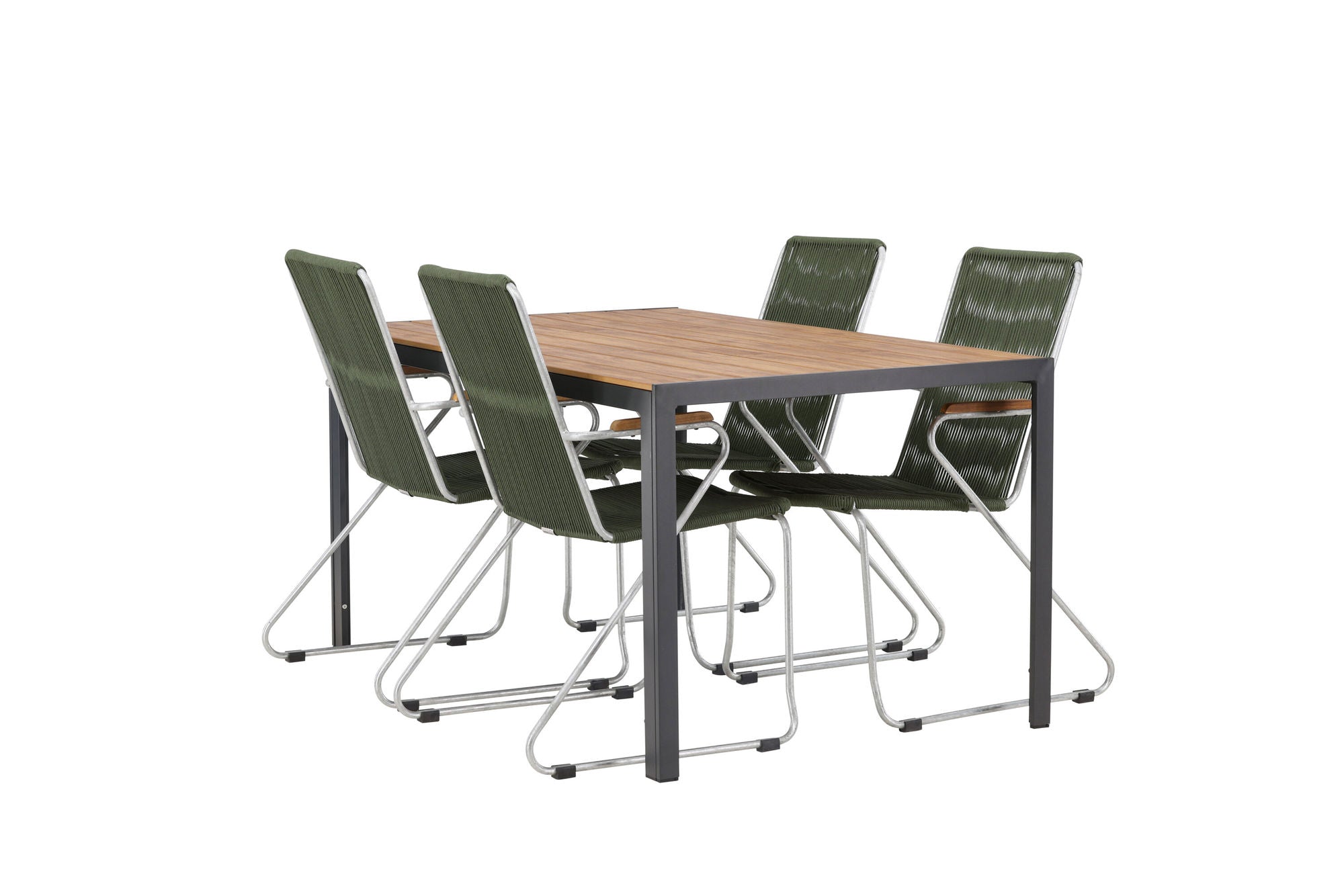 Venture Home Break Diningbord Alumnium - Black / Nature Rectangular 90*150* +Bois Diningchair Steel - Silver / Green Rope _4