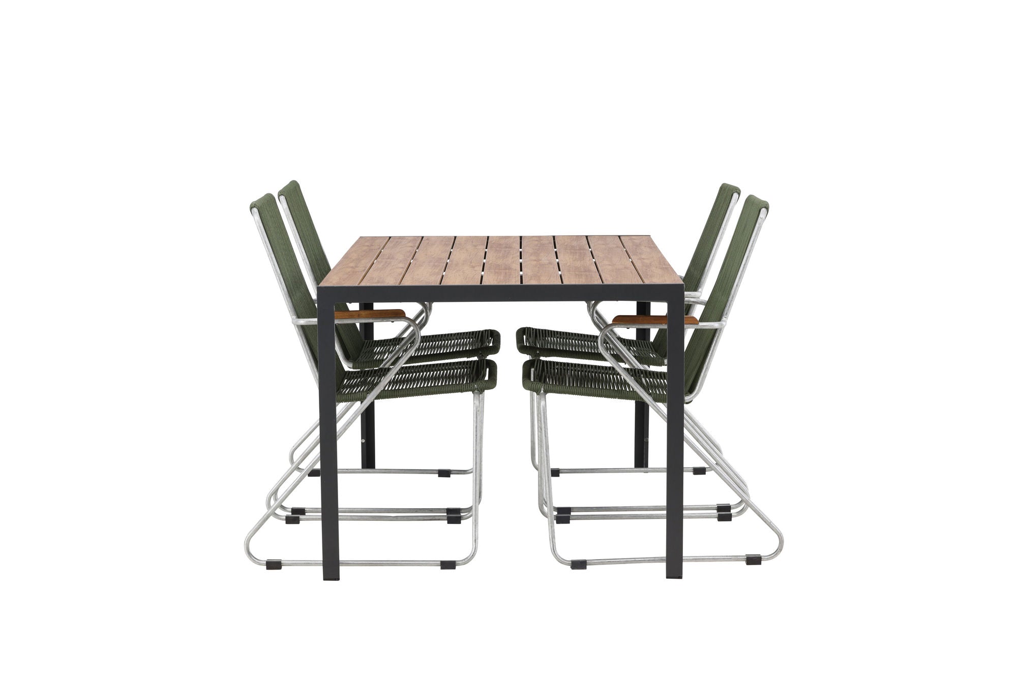 Venture Home Break Diningbord Alumnium - Black / Nature Rectangular 90*150* +Bois Diningchair Steel - Silver / Green Rope _4