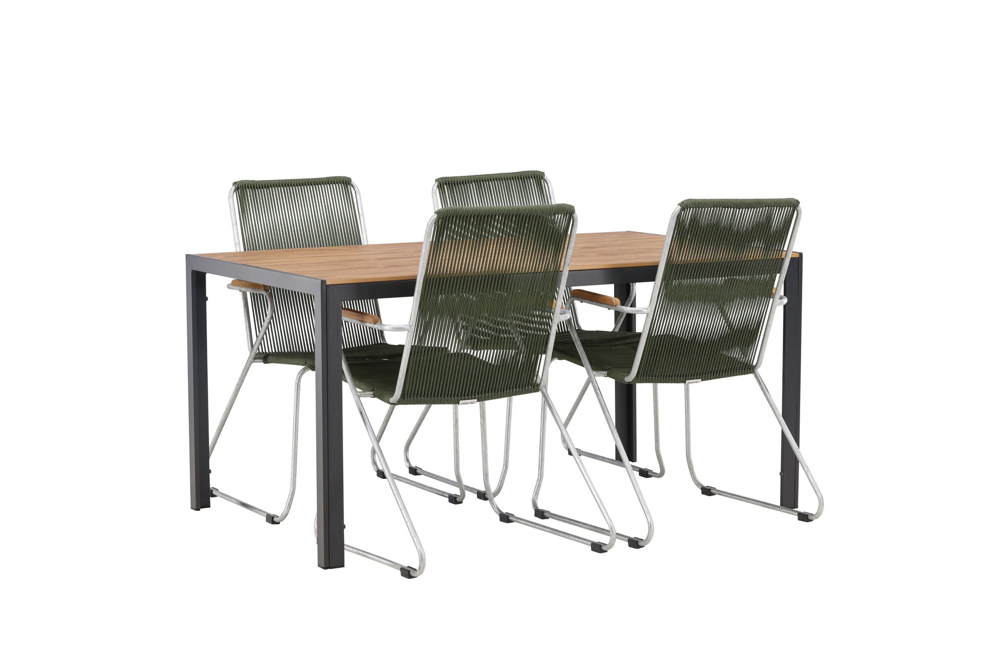 Venture Home Break Diningbord Alumnium - Black / Nature Rectangular 90*150* +Bois Diningchair Steel - Silver / Green Rope _4