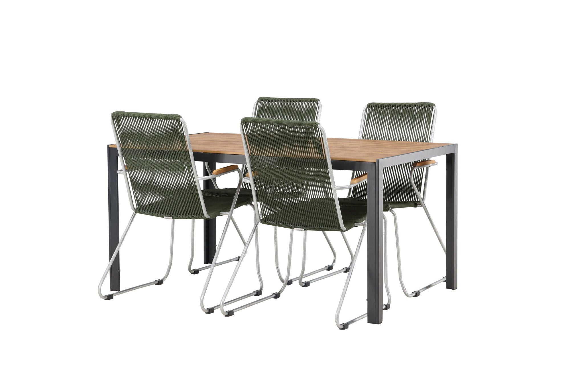 Venture Home Break Diningbord Alumnium - Black / Nature Rectangular 90*150* +Bois Diningchair Steel - Silver / Green Rope _4