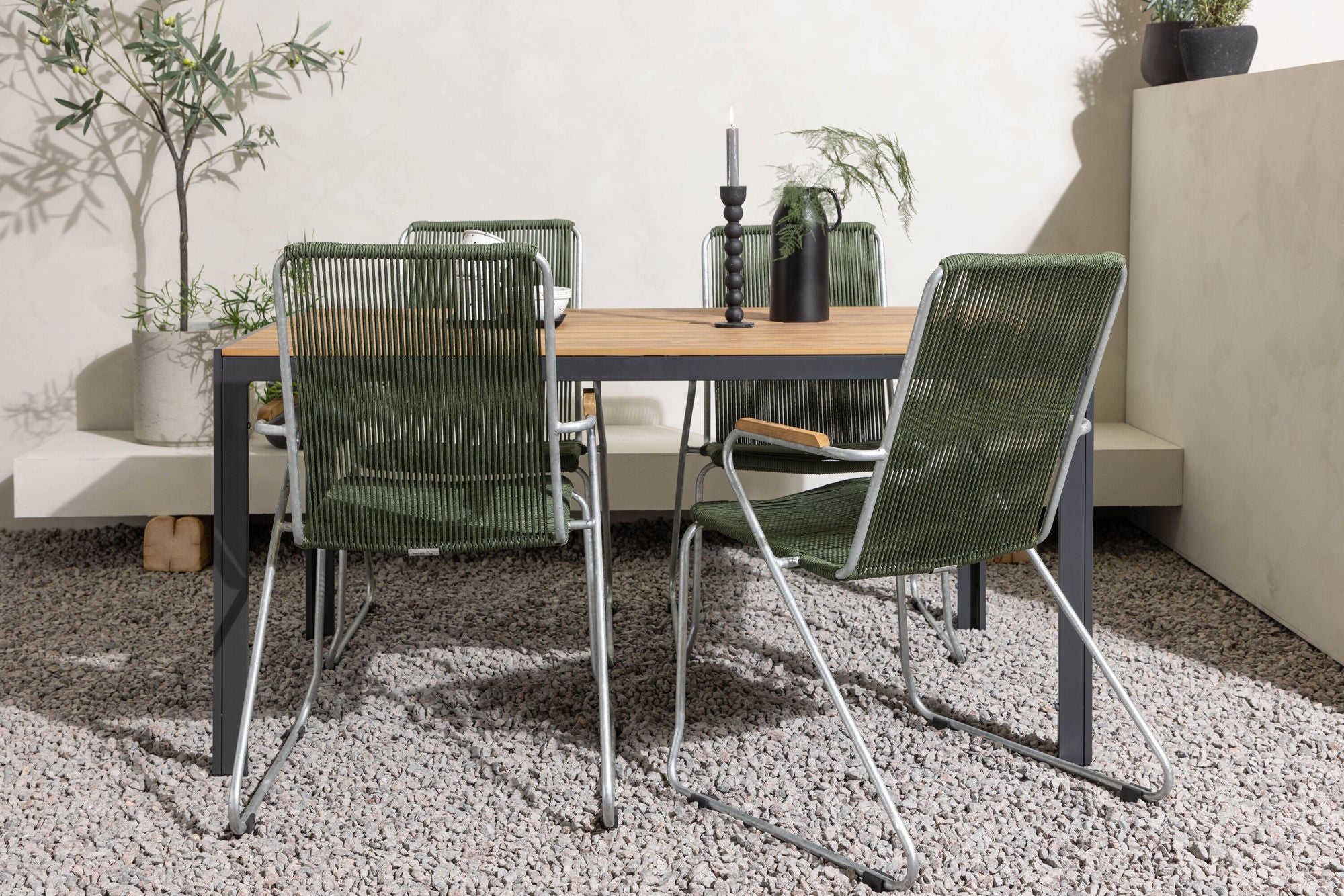 Venture Home Break Diningbord Alumnium - Black / Nature Rectangular 90*150* +Bois Diningchair Steel - Silver / Green Rope _4
