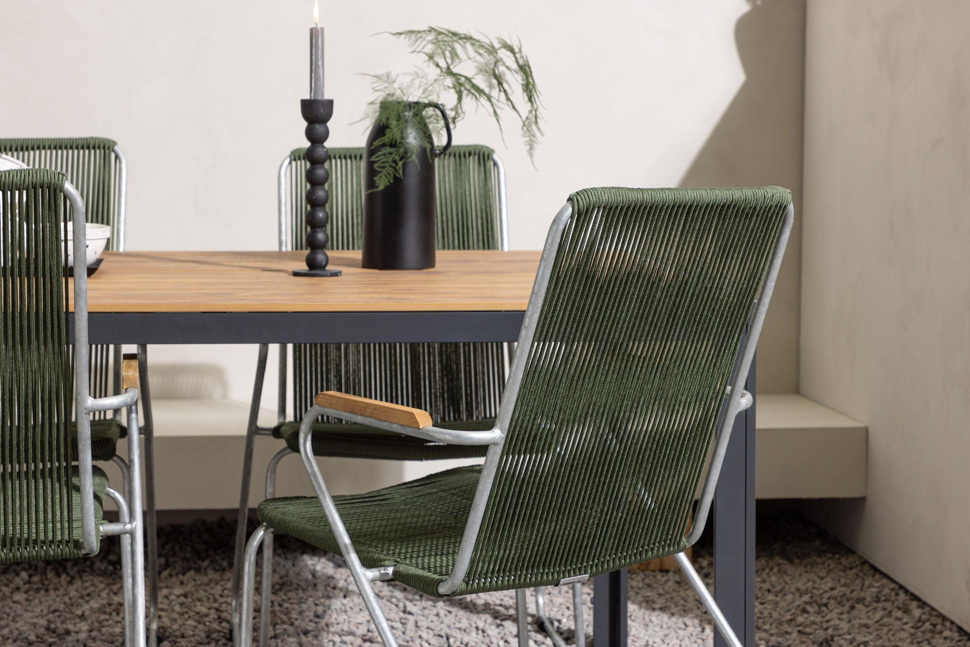 Venture Home Break Diningbord Alumnium - Black / Nature Rectangular 90*150* +Bois Diningchair Steel - Silver / Green Rope _4