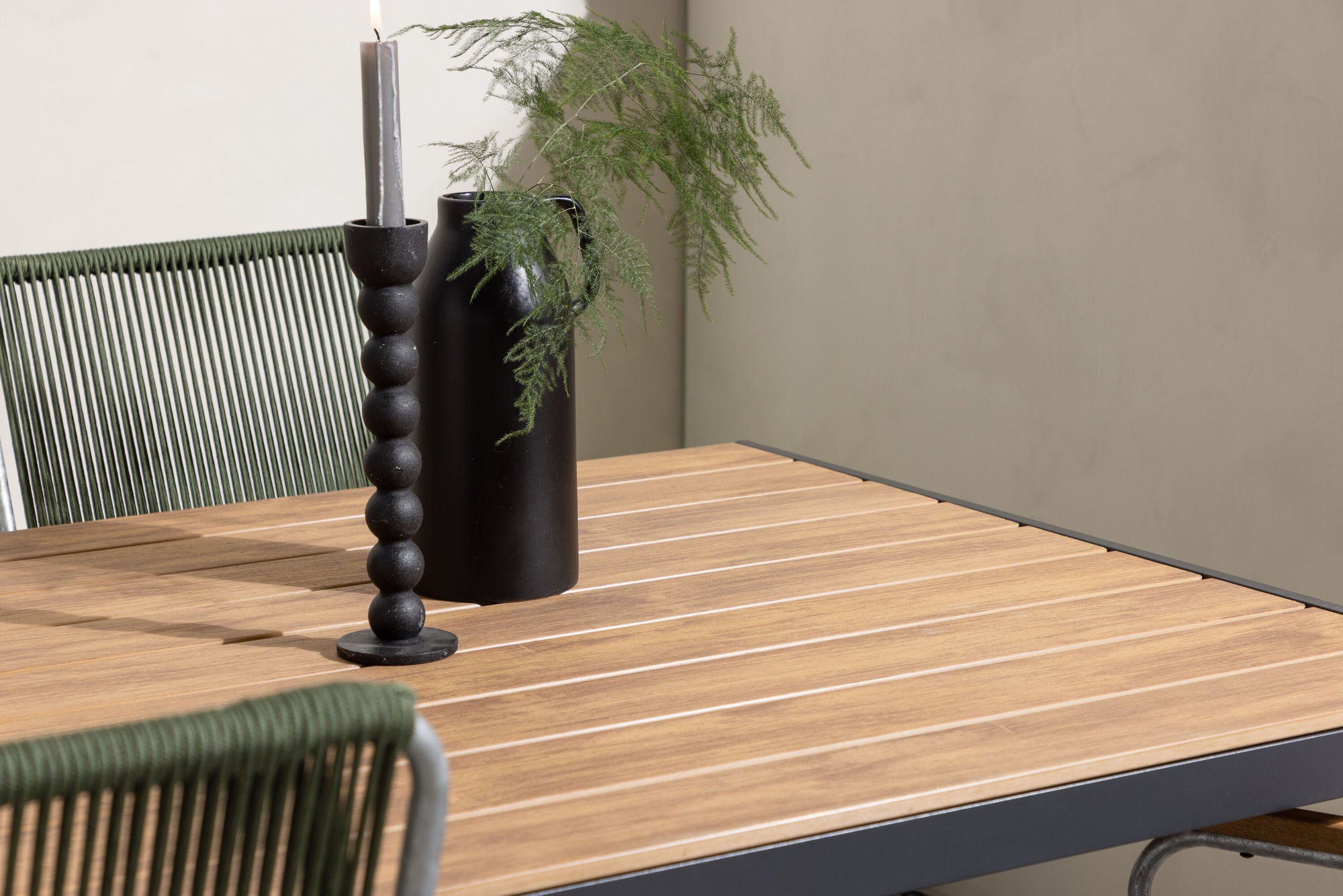 Venture Home Break Diningbord Alumnium - Black / Nature Rectangular 90*150* +Bois Diningchair Steel - Silver / Green Rope _4
