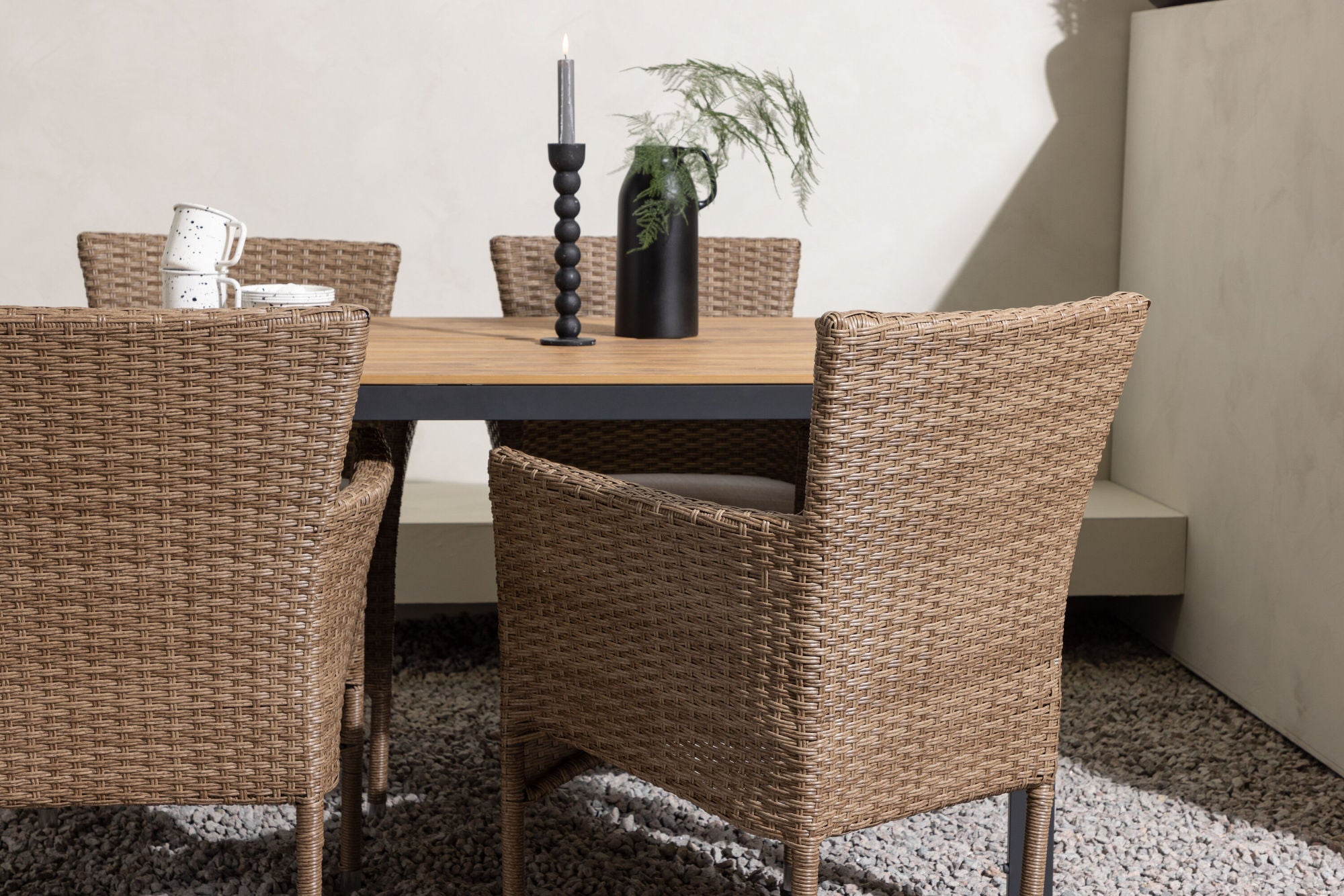 Venture Home Break Diningbord Alumnium - Black / Nature Rectangular 90*150* +Malina Diningchair Alumnium - Nature / Wicker _4
