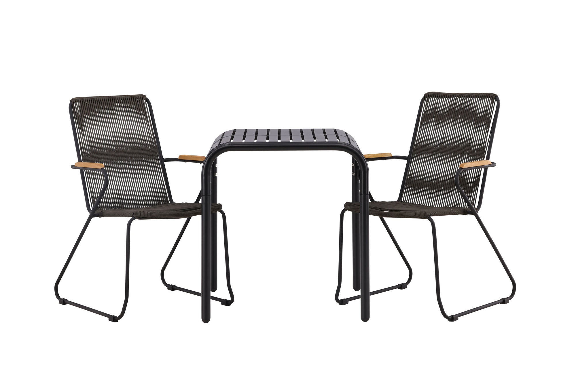 Venture Home Borneo Cafebord Aluminium - Black / Kvadrat 70*70* +Bois Diningchair Steel - Black / Dark Grey Rope _2