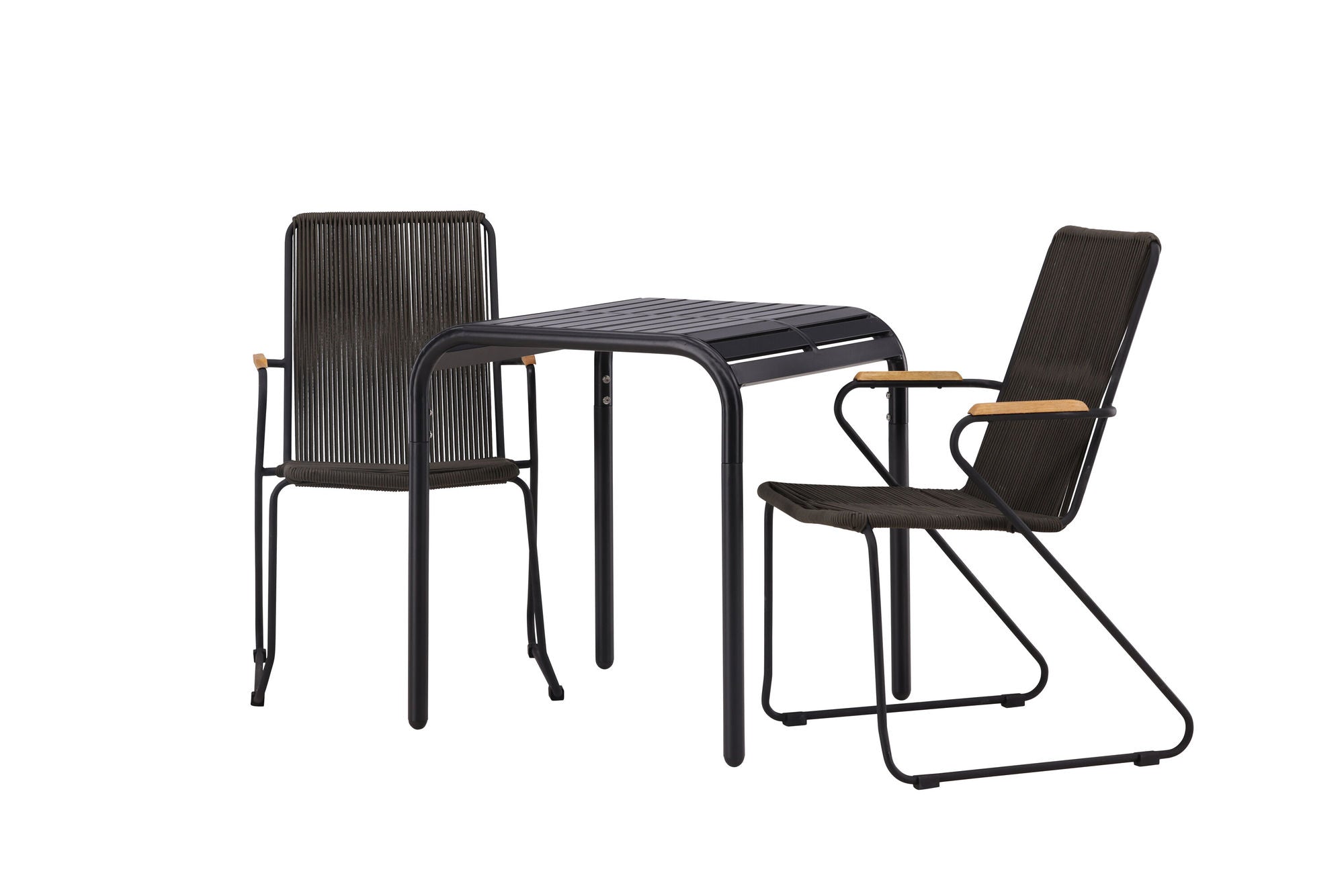Venture Home Borneo Cafebord Aluminium - Black / Kvadrat 70*70* +Bois Diningchair Steel - Black / Dark Grey Rope _2