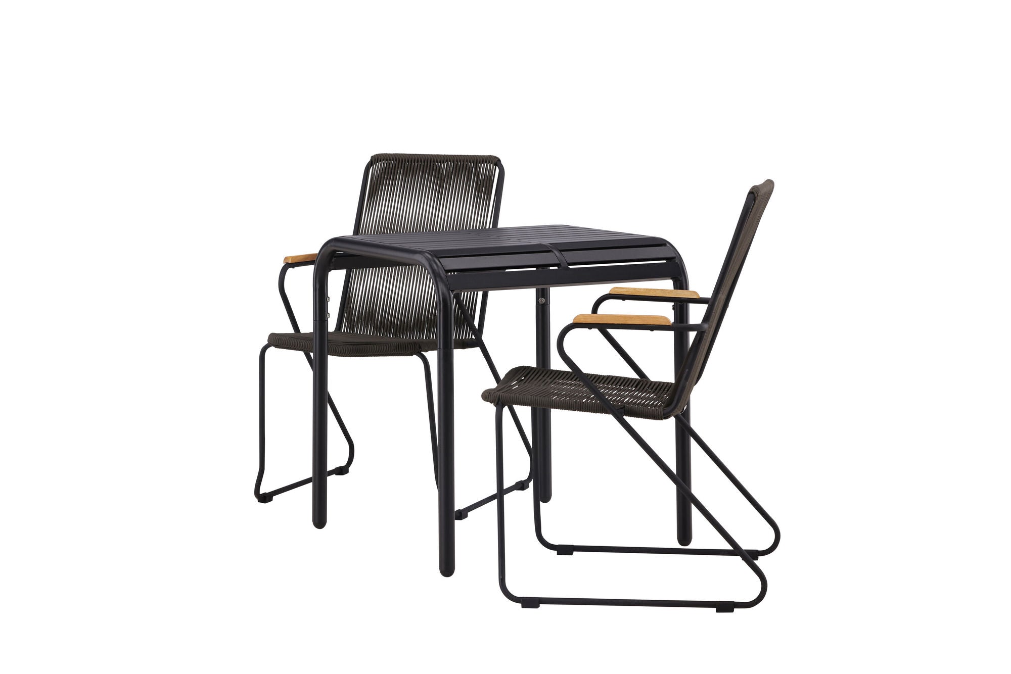 Venture Home Borneo Cafebord Aluminium - Black / Kvadrat 70*70* +Bois Diningchair Steel - Black / Dark Grey Rope _2