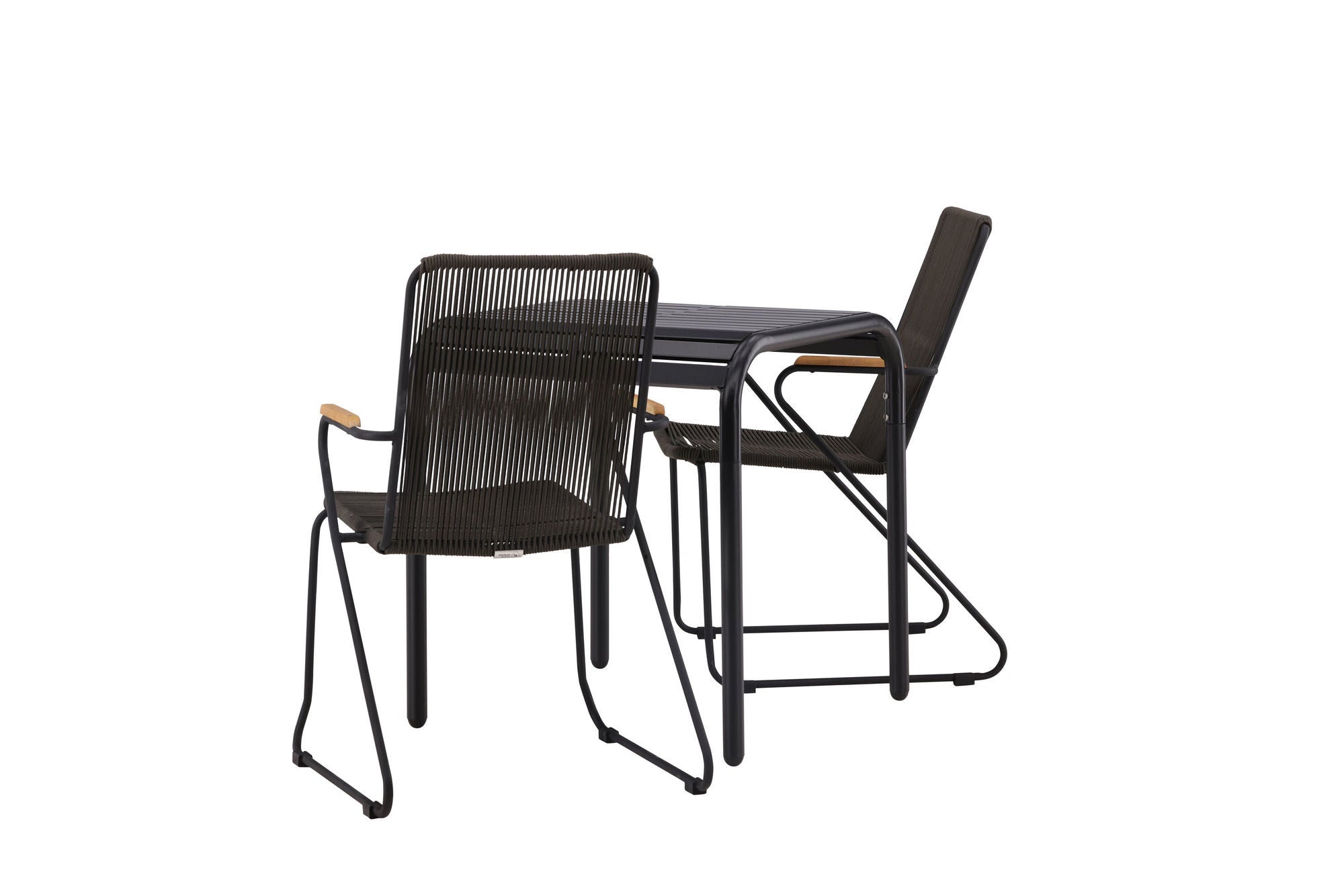Venture Home Borneo Cafebord Aluminium - Black / Kvadrat 70*70* +Bois Diningchair Steel - Black / Dark Grey Rope _2
