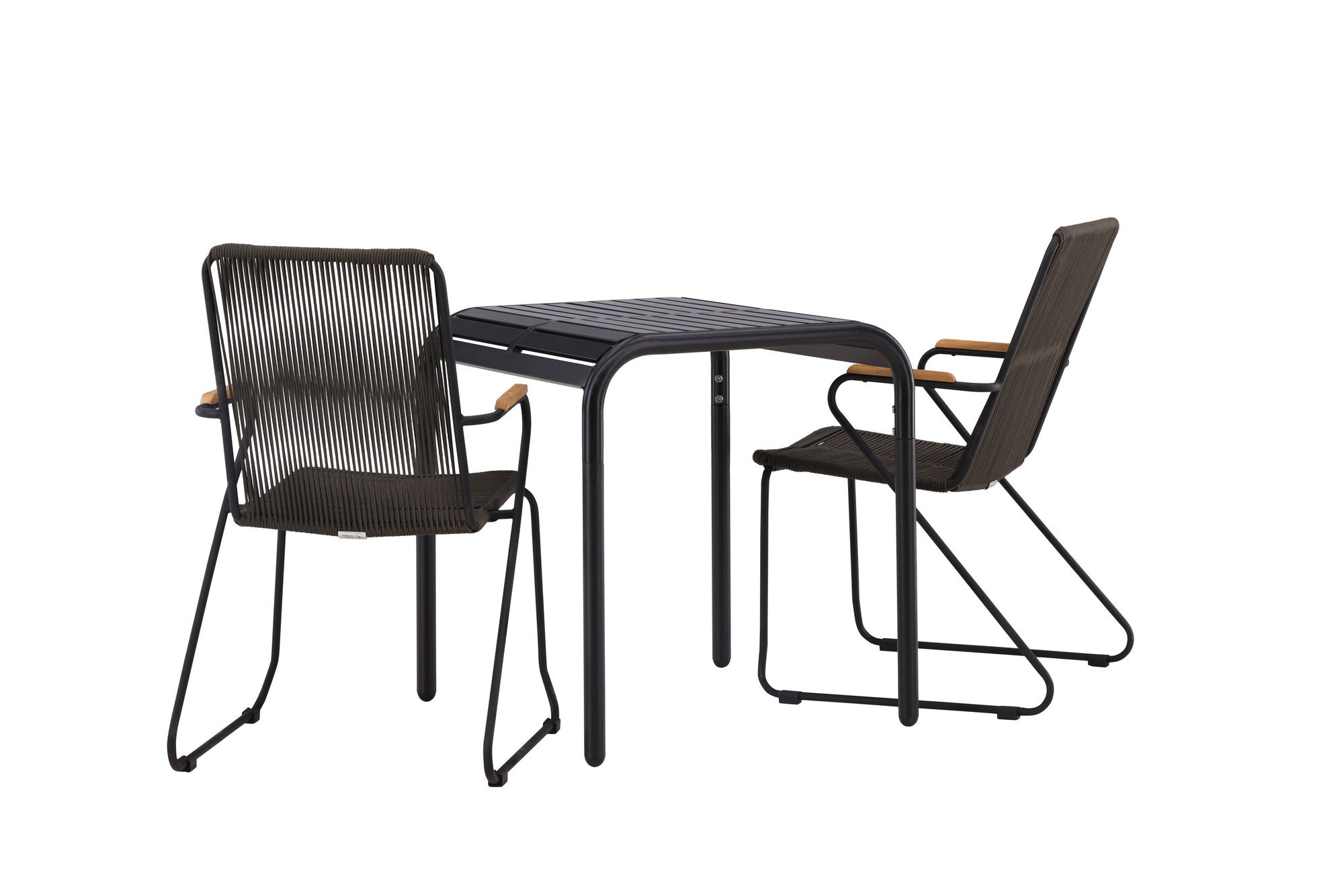 Venture Home Borneo Cafebord Aluminium - Black / Kvadrat 70*70* +Bois Diningchair Steel - Black / Dark Grey Rope _2